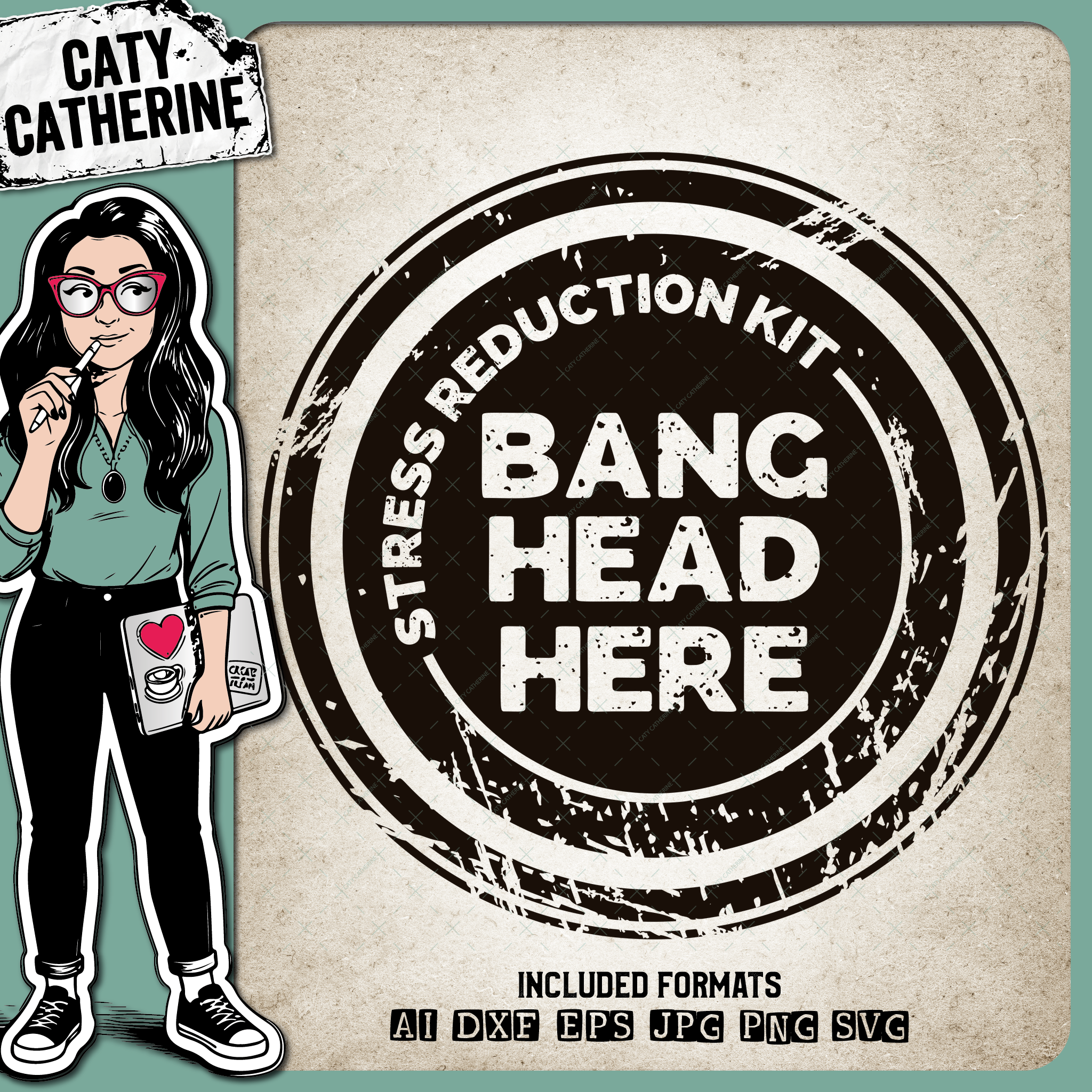 Stress Reduction Kit Bang Head Here Distressed Grunge Funny Wall Decal Graphic – Home Decor SVG Design by Caty Catherine