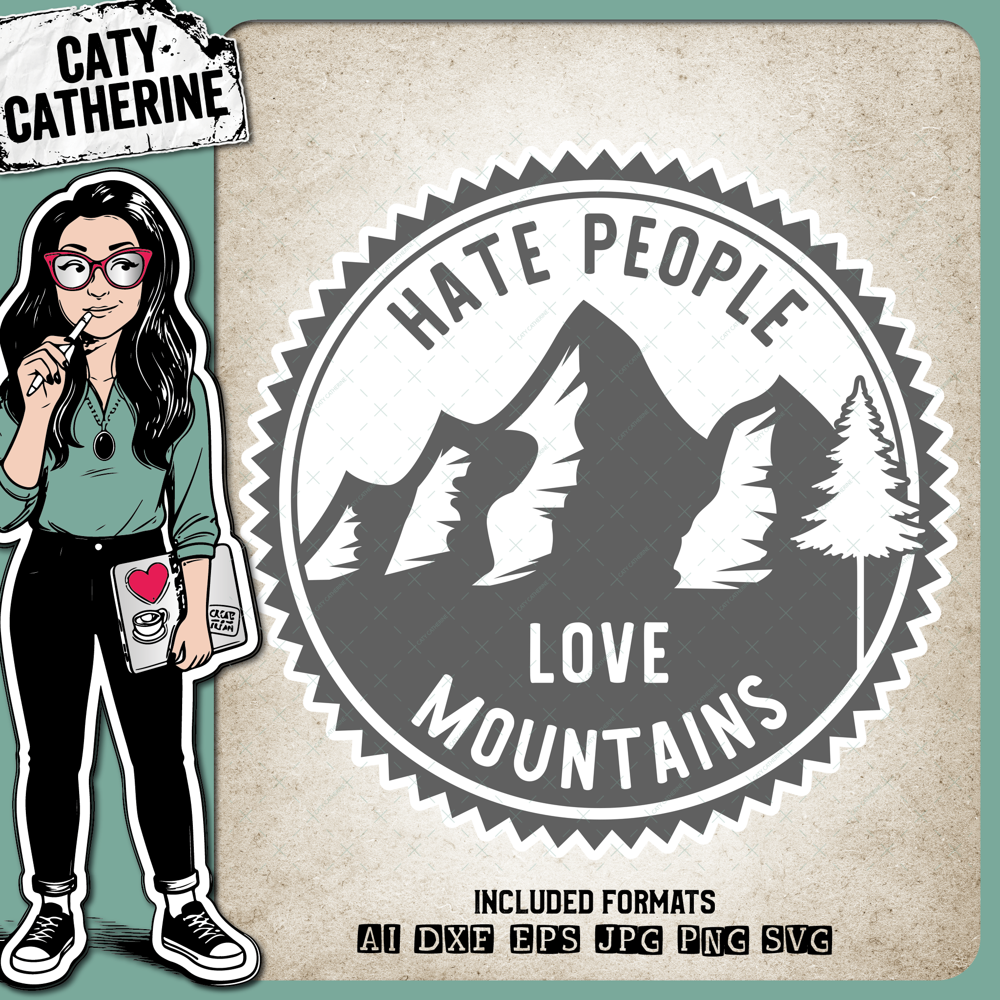 Hate People Love Mountains Nature Outdoors Badge – Quotes & Sayings SVG Design by Caty Catherine