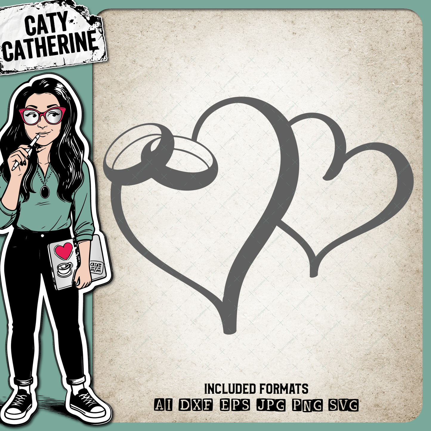 Double Love Heart Wedding Rings Couple Wedding Anniversary – Marriage SVG Design by Caty Catherine