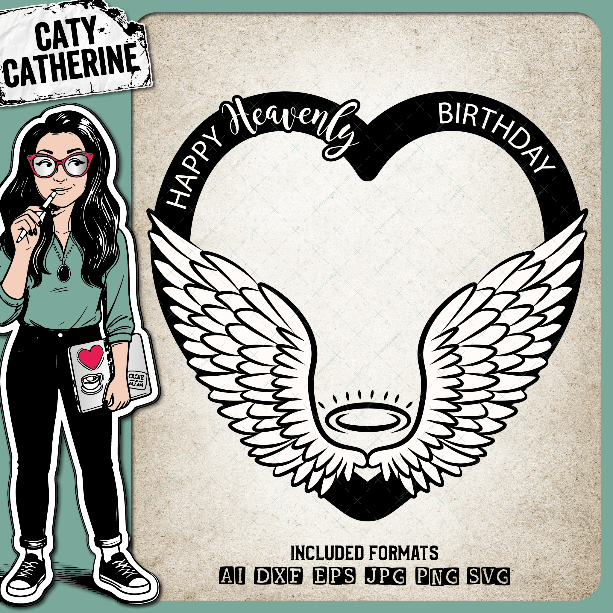 Happy Heavenly Birthday Love Heart Angel Wings Remembrance In Memory Of – SVG Design by Caty Catherine