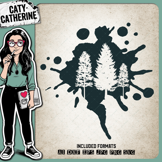 Ink Splat with Pine Trees Nature Adventure Outdoor Lover – Outdoors SVG Design by Caty Catherine