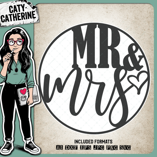 Mr & Mrs Round Graphic With Love Heart Wedding – SVG Design by Caty Catherine