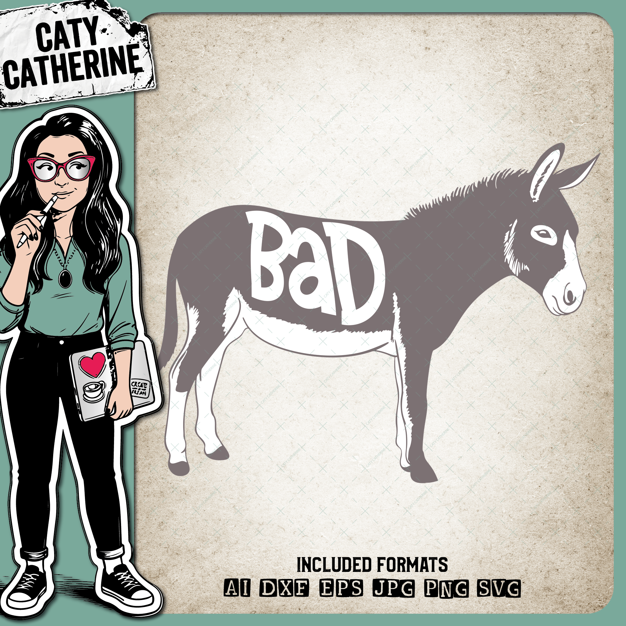 Bad Ass Funny Donkey Graphic – Quotes & Sayings SVG Design by Caty Catherine