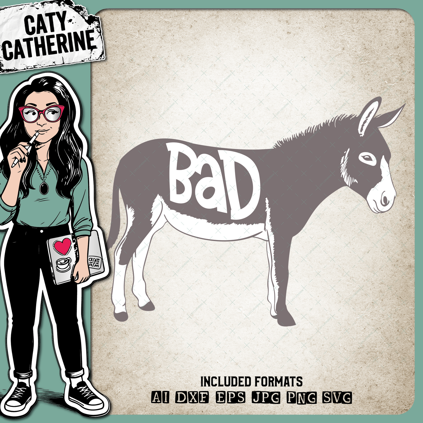 Bad Ass Funny Donkey Graphic – Quotes & Sayings SVG Design by Caty Catherine