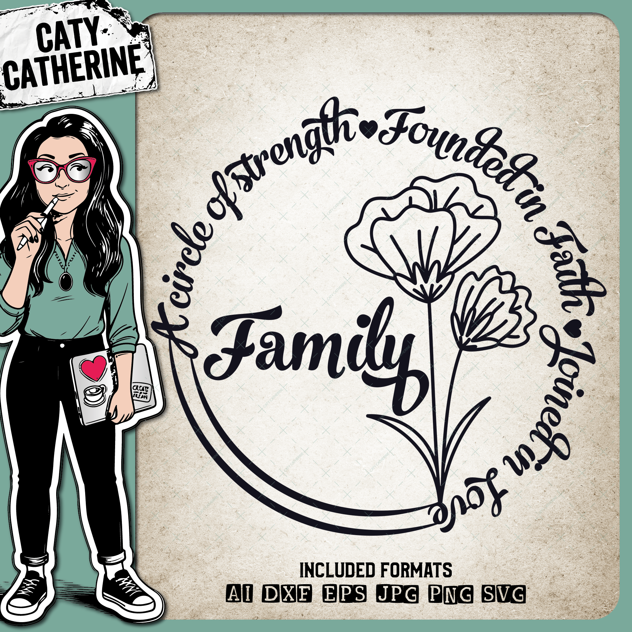 Family Wreath A Circle Of Strength Founded In Faith Joined In Love Family Quote – Quotes & Sayings SVG Design by Caty Catherine