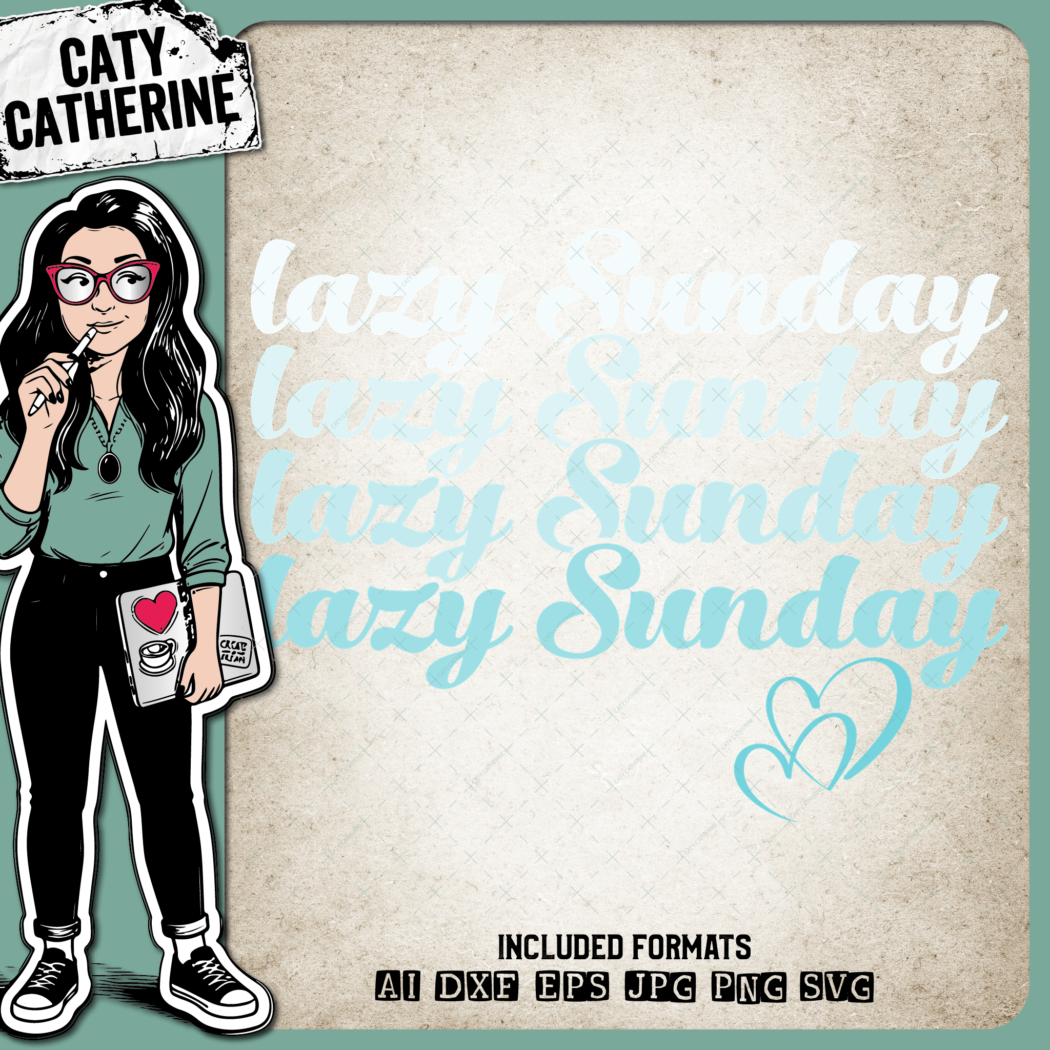 Lazy Sunday Stacked Letters With Love Heart – Quotes & Sayings SVG Design by Caty Catherine