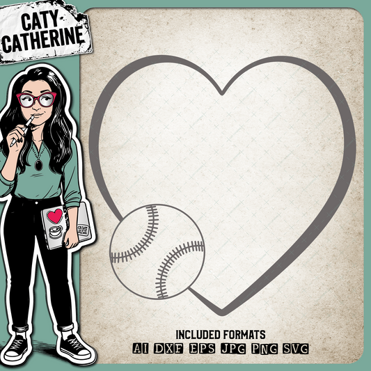 Sports Balls Love Heart Baseball – SVG Design by Caty Catherine