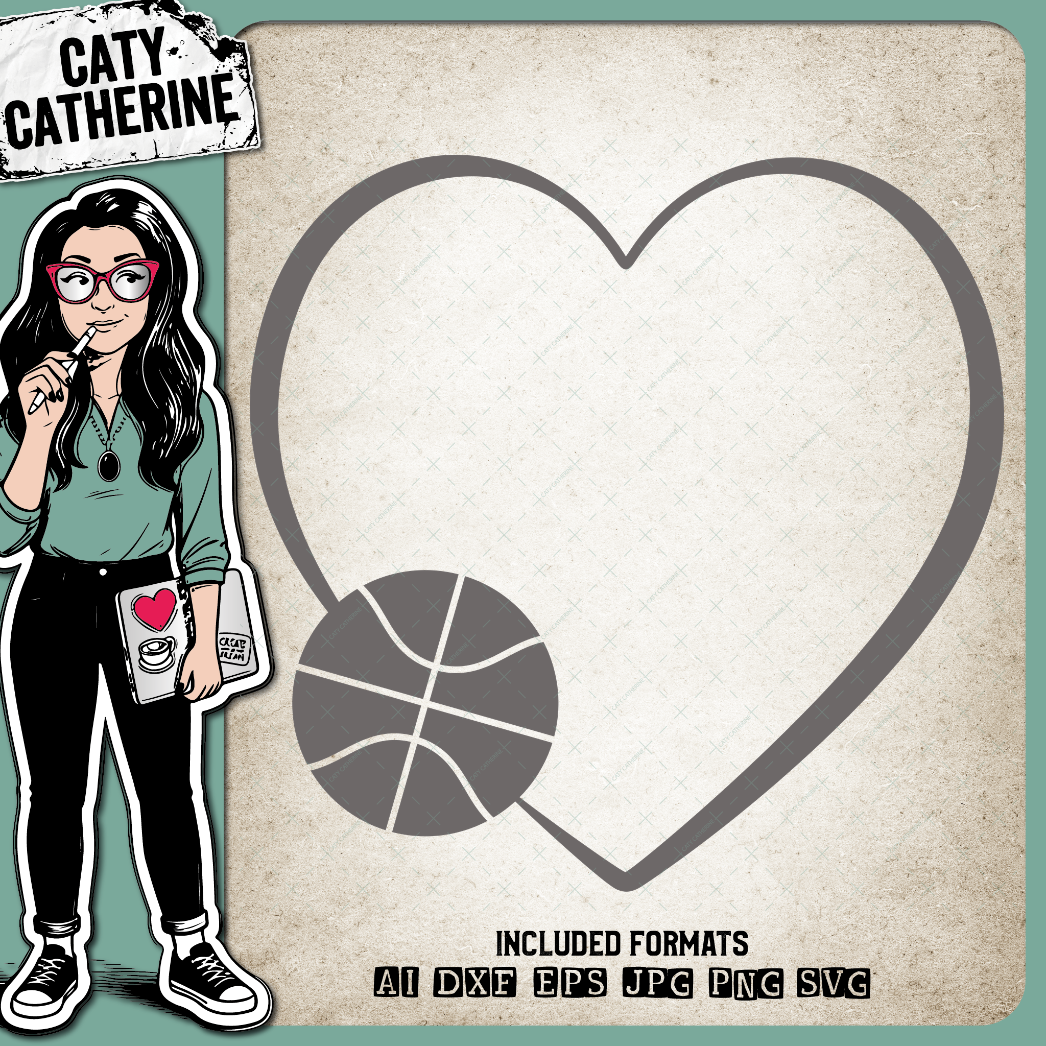 Sports Balls Love Heart Basketball – SVG Design by Caty Catherine