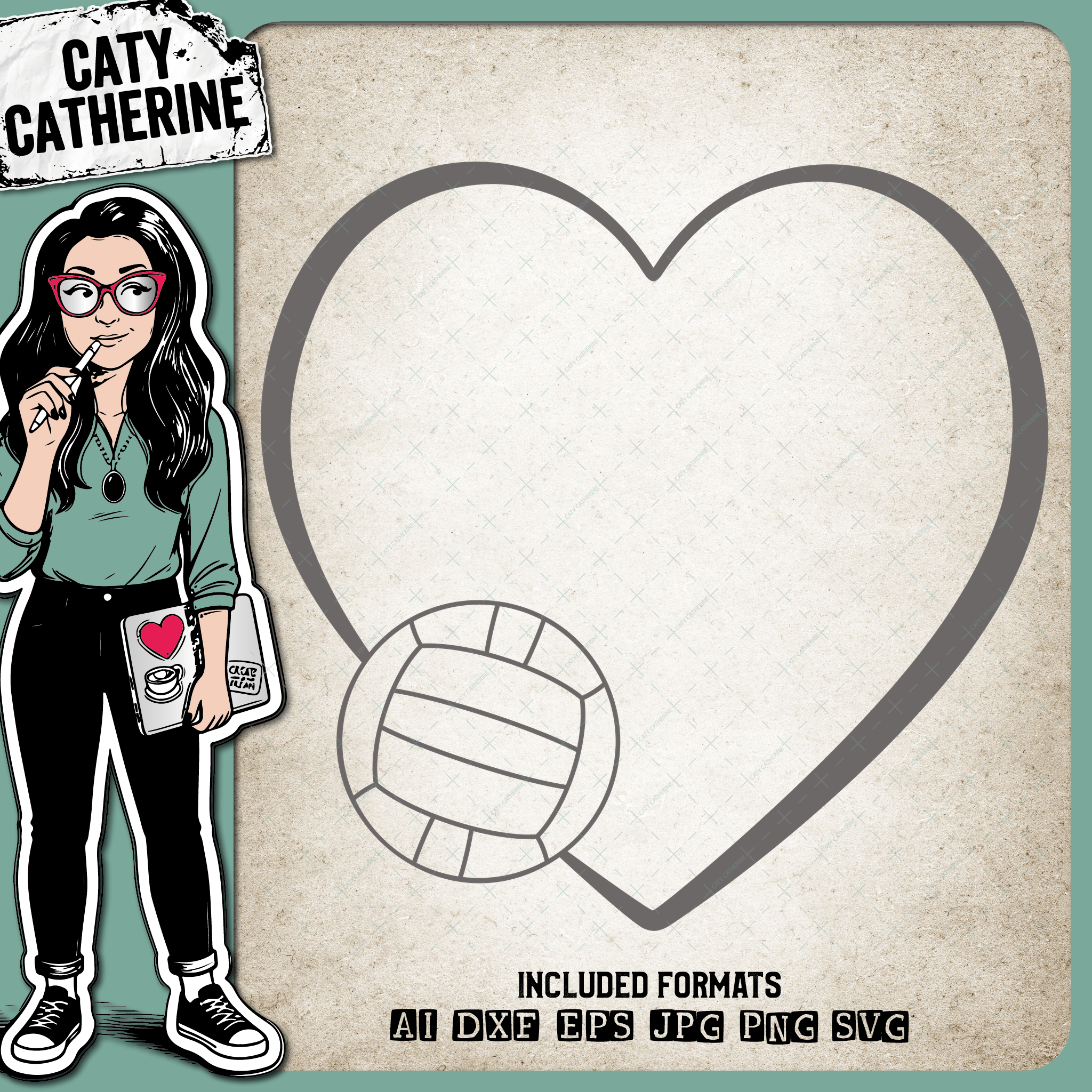 Sports Balls Love Heart Volleyball – SVG Design by Caty Catherine