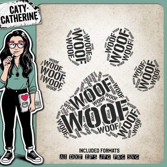 Paw Print Woof Word Art – Pets & Animals SVG Design by Caty Catherine