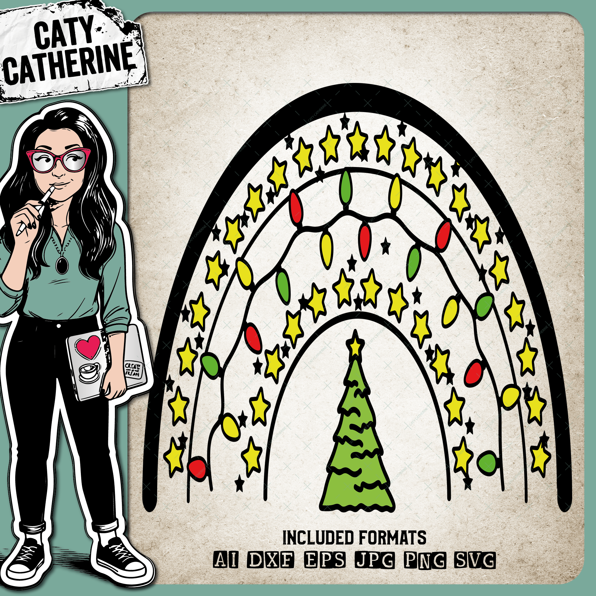 Christmas Lights Rainbow & Tree – SVG Design by Caty Catherine