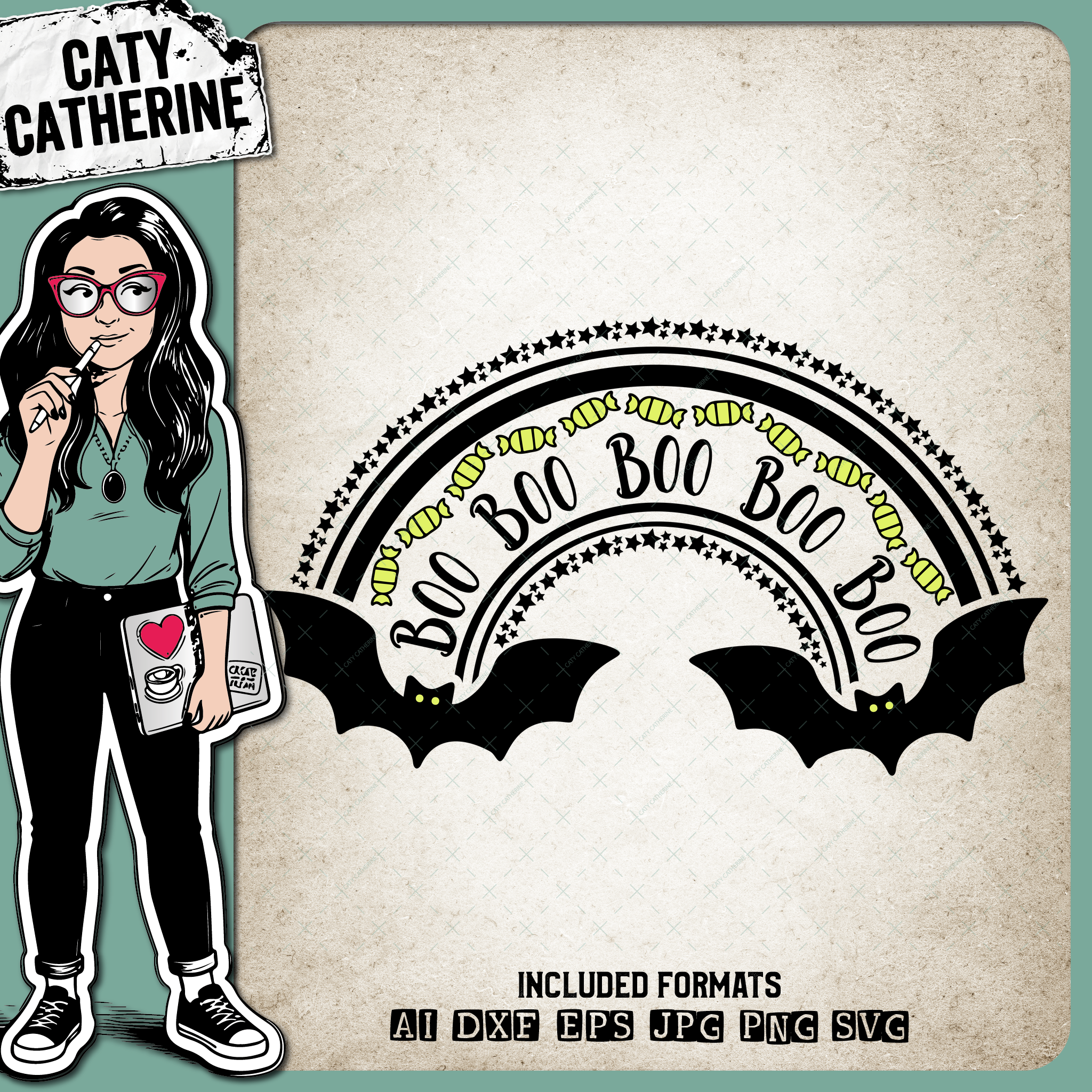 Halloween Rainbow Boo Sweets Stars Bats – SVG Design by Caty Catherine