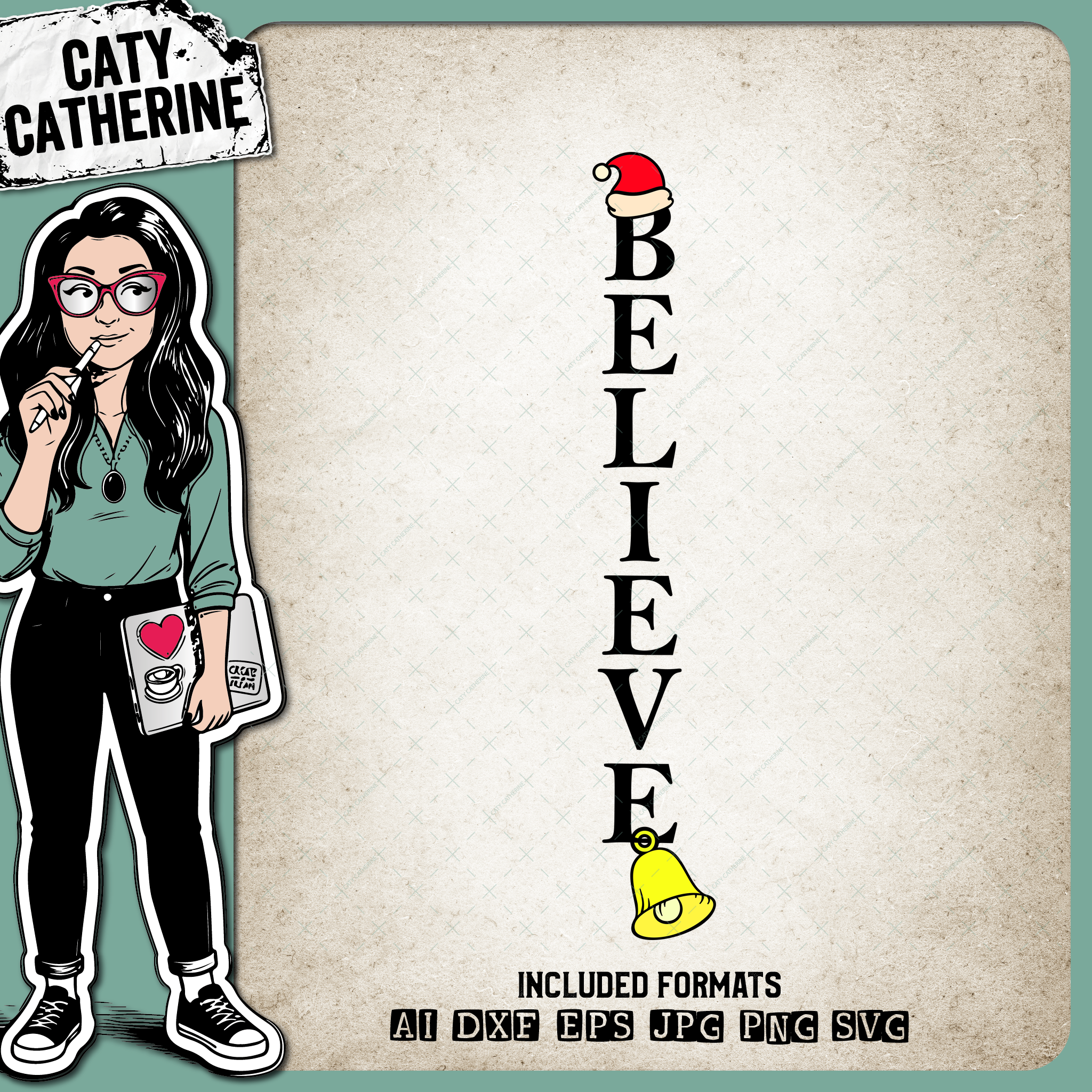 Believe Christmas Graphic With Santa Hat & Bell – SVG Design by Caty Catherine