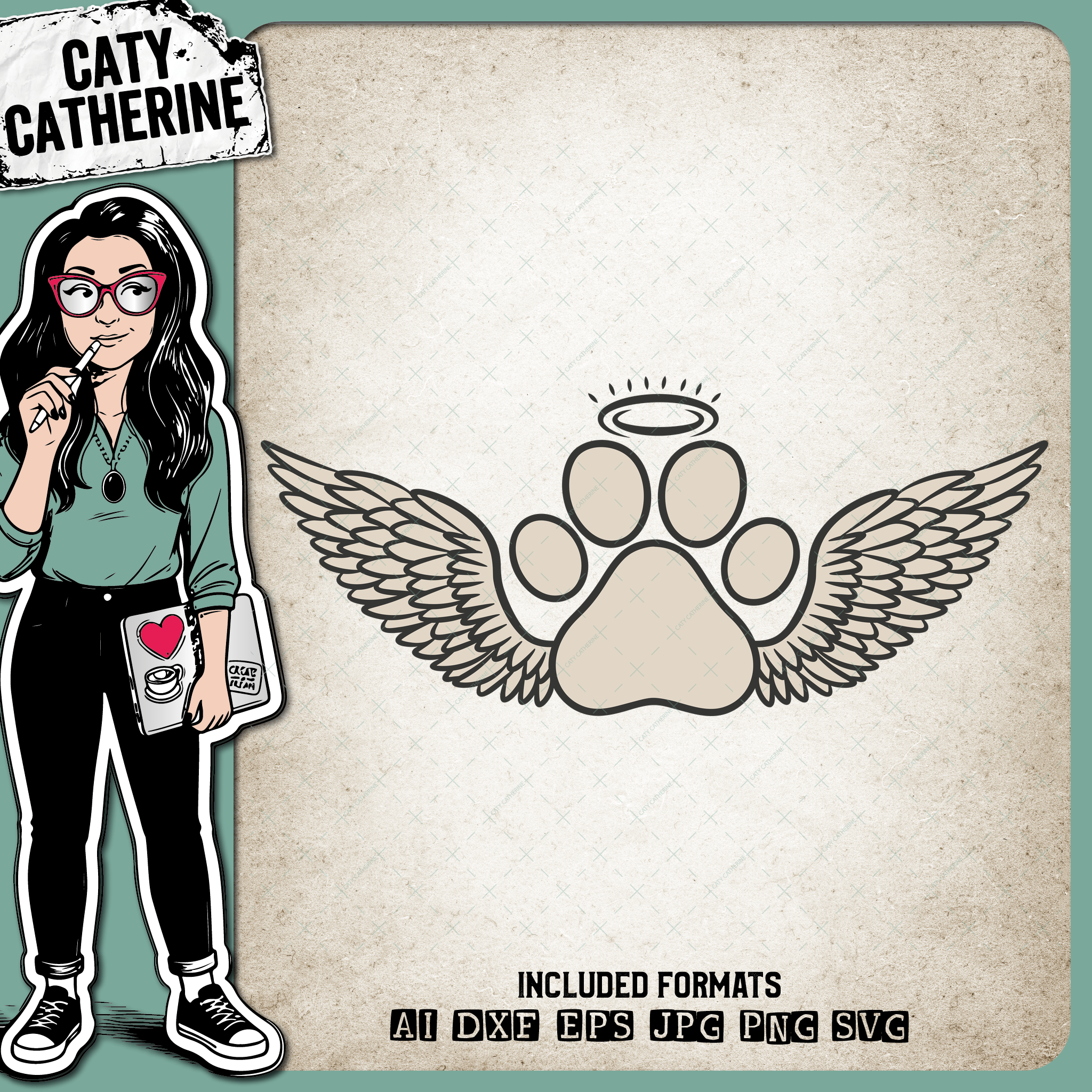 Paw Print With Angel Wings Remembrance Pet Dog Puppy Loss Memorial – Pets & Animals SVG Design by Caty Catherine