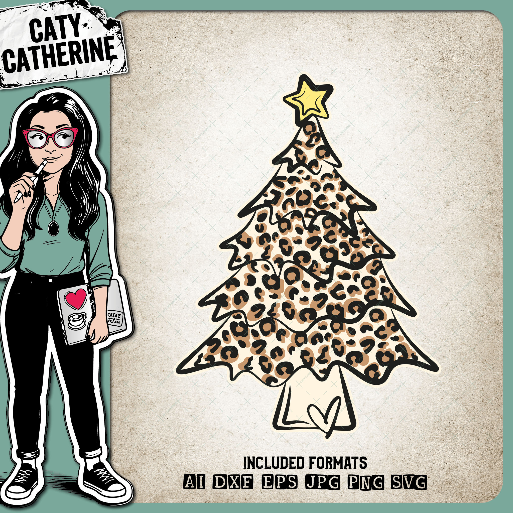 Leopard Print Christmas Tree Doodle – SVG Design by Caty Catherine