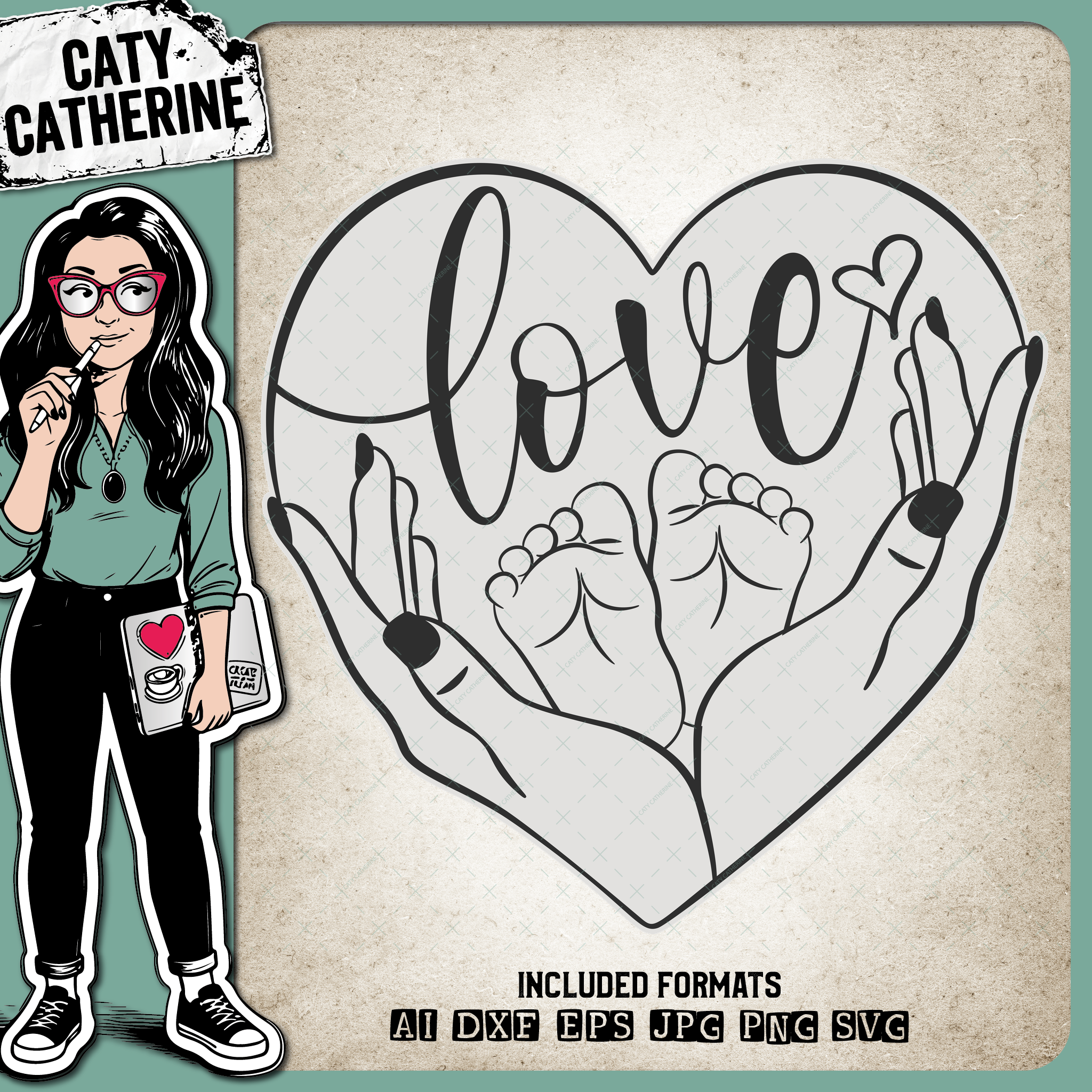 Love Heart with Women's Mom Mum Hands and Baby Feet Pregnancy Childbirth – SVG Design by Caty Catherine