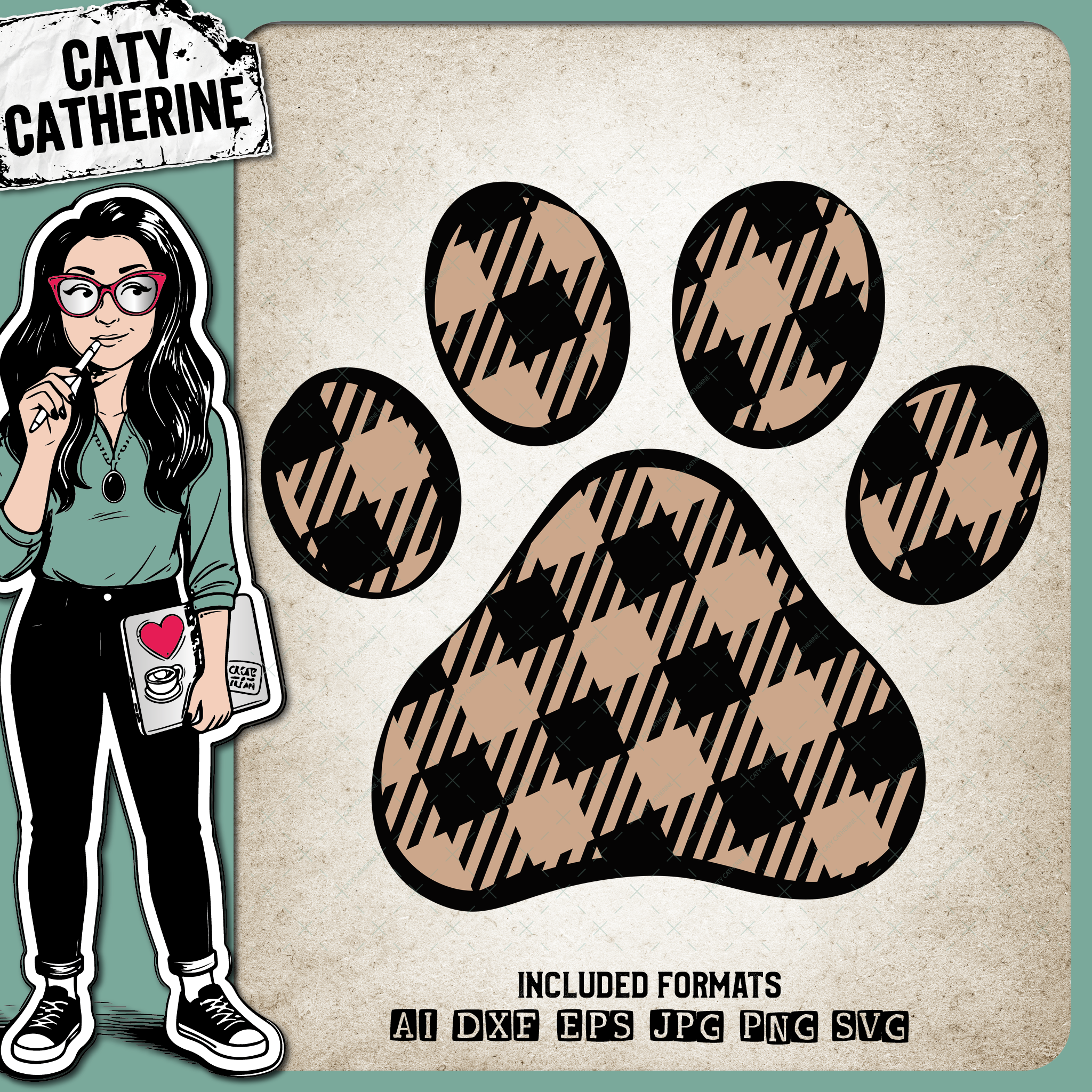 Buffalo Plaid Pattern Dog Paw Print – Pets & Animals SVG Design by Caty Catherine