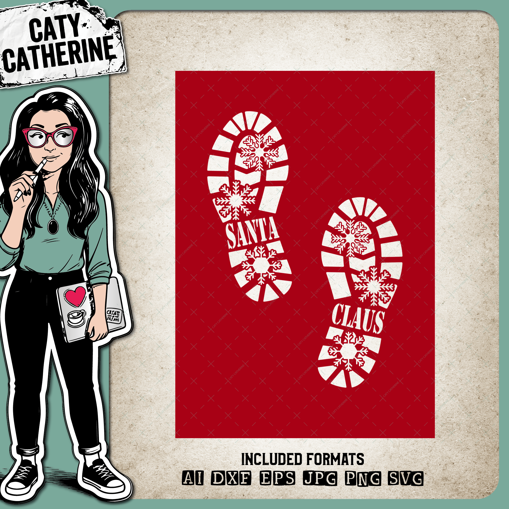 Santa Claus DIY Flour Boot Print Christmas Stencil – SVG Design by Caty Catherine