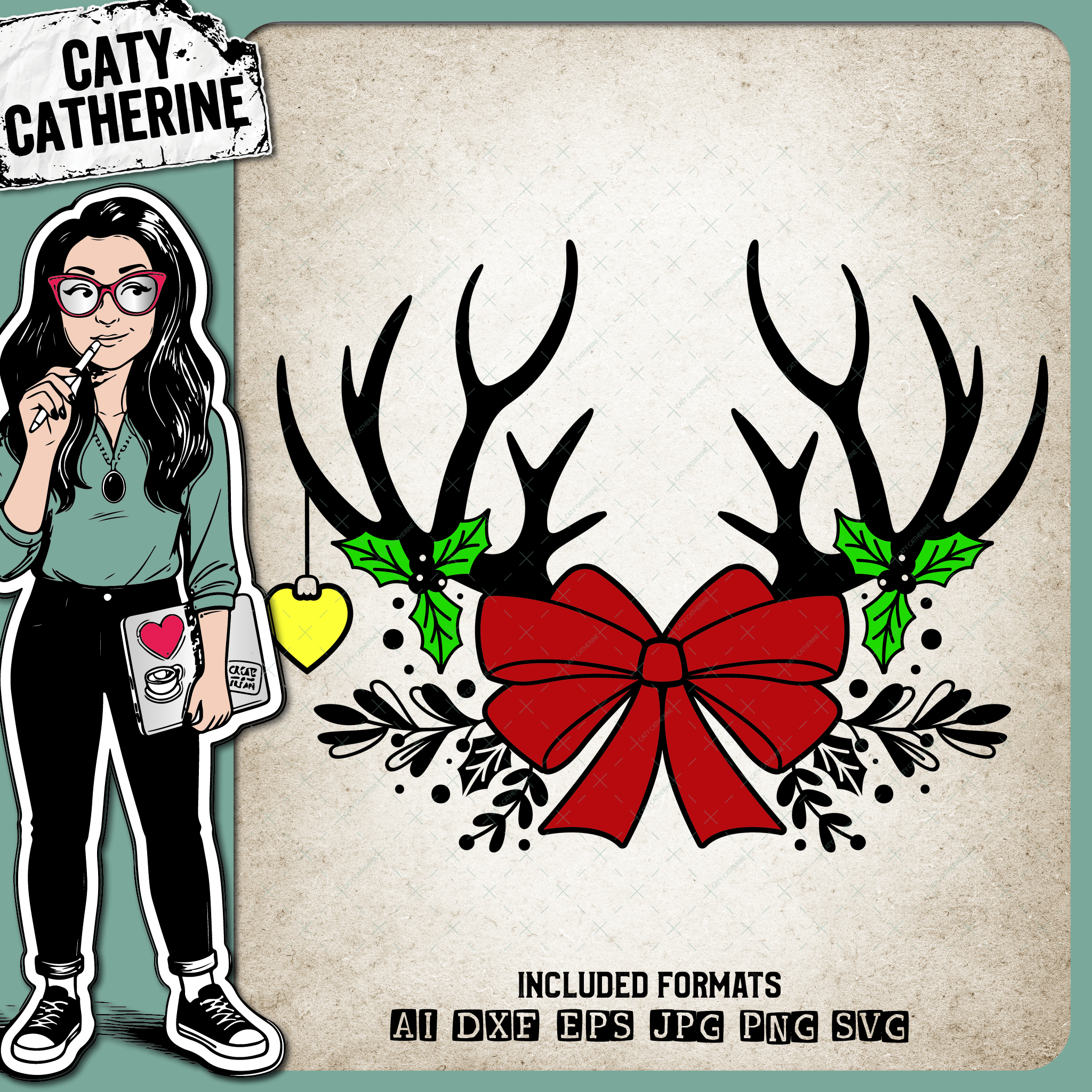 Deer Antler Christmas Garland with Bow – SVG Design by Caty Catherine