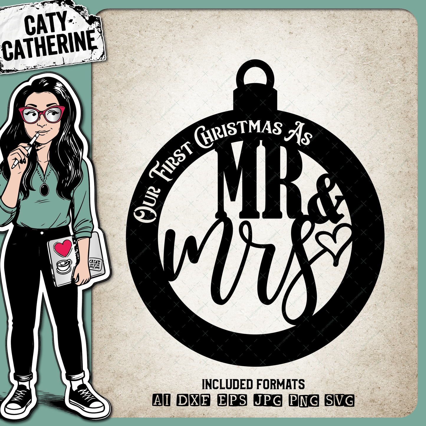 Our First Christmas As Mr & Mrs DIY Wooden Bauble Wedding Married Couple – SVG Design by Caty Catherine