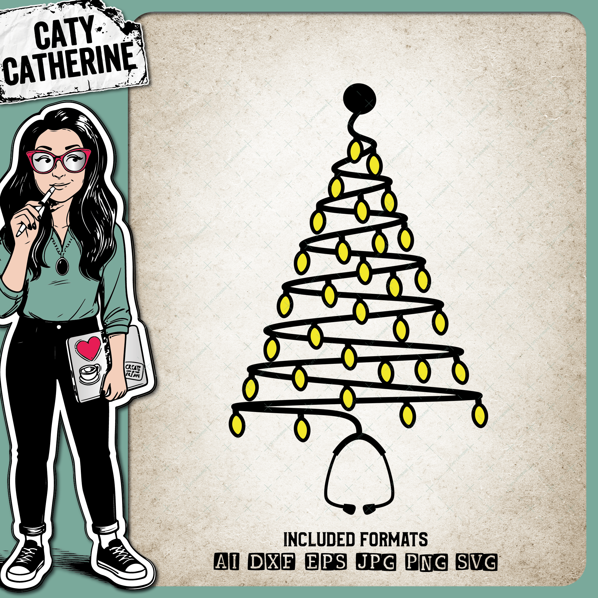 Nurse Doctor Stethoscope Christmas Tree with Lights – SVG Design by Caty Catherine