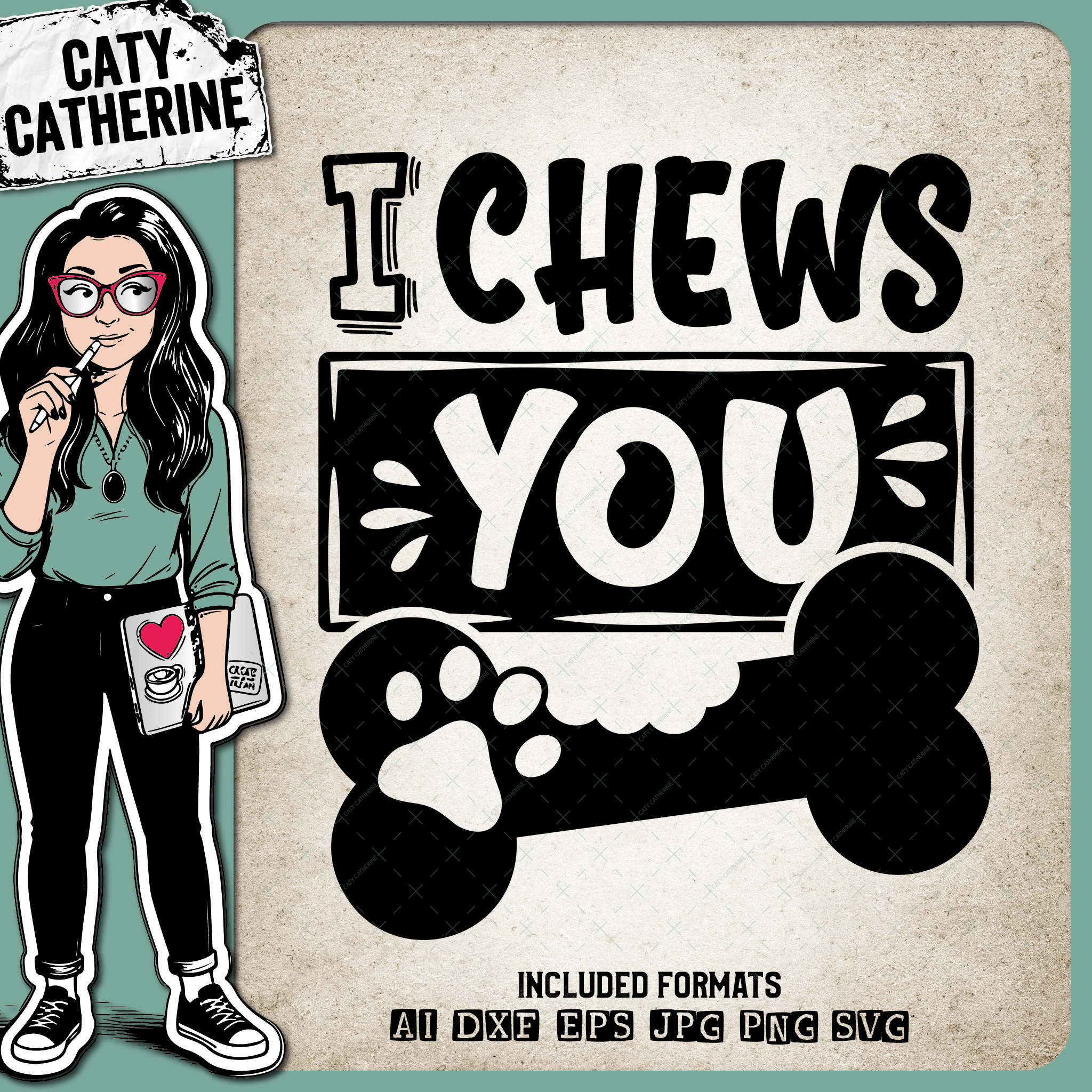 I Chews ( Choose ) You Cute Dog Bone Paw Quote – Pets & Animals SVG Design by Caty Catherine