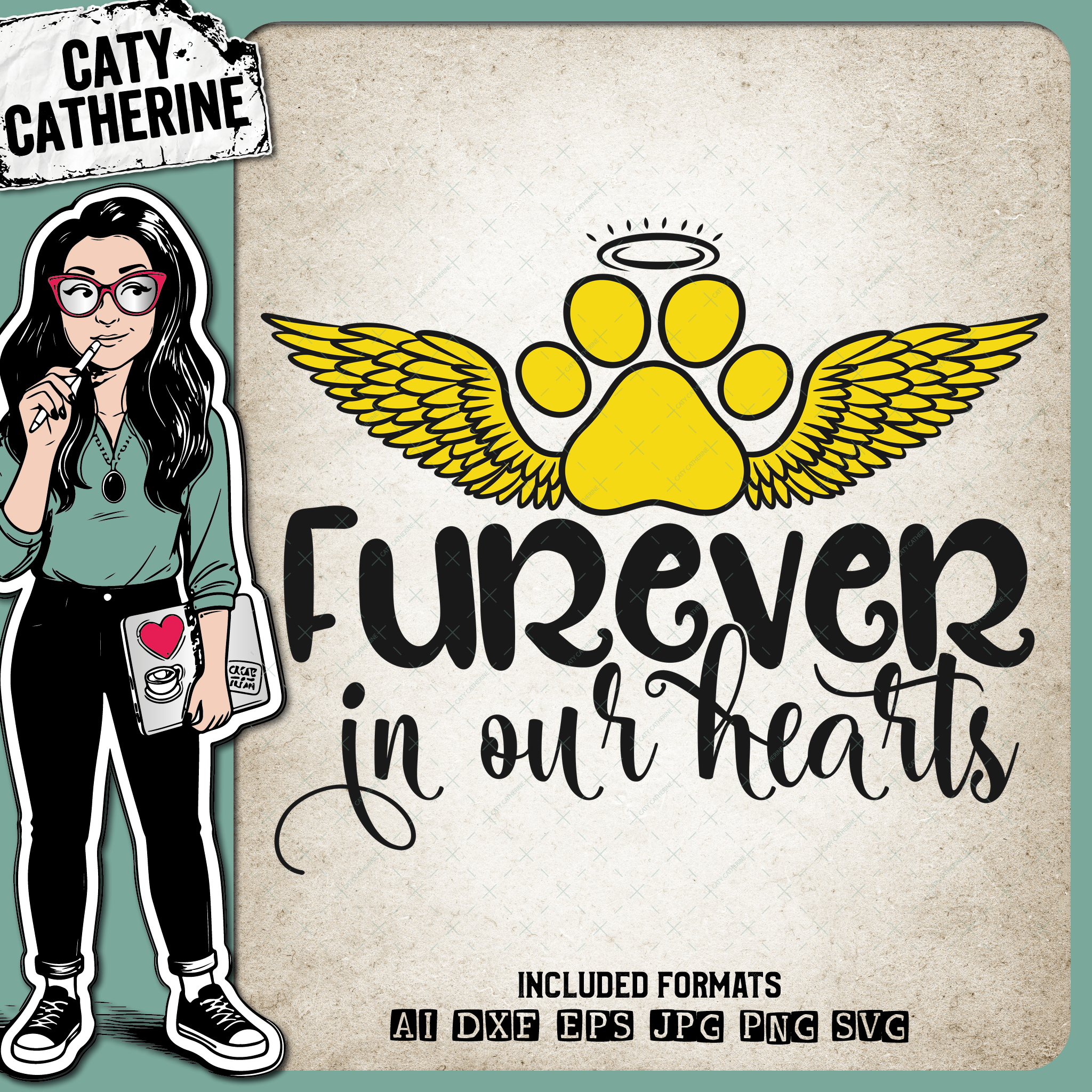 Furever ( Forever ) In Our Hearts Pet Dog Angel Wings Remembrance Paw Print – Pets & Animals SVG Design by Caty Catherine