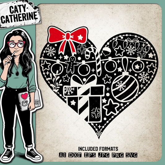 Christmas Doodle Love Heart with Bow – SVG Design by Caty Catherine