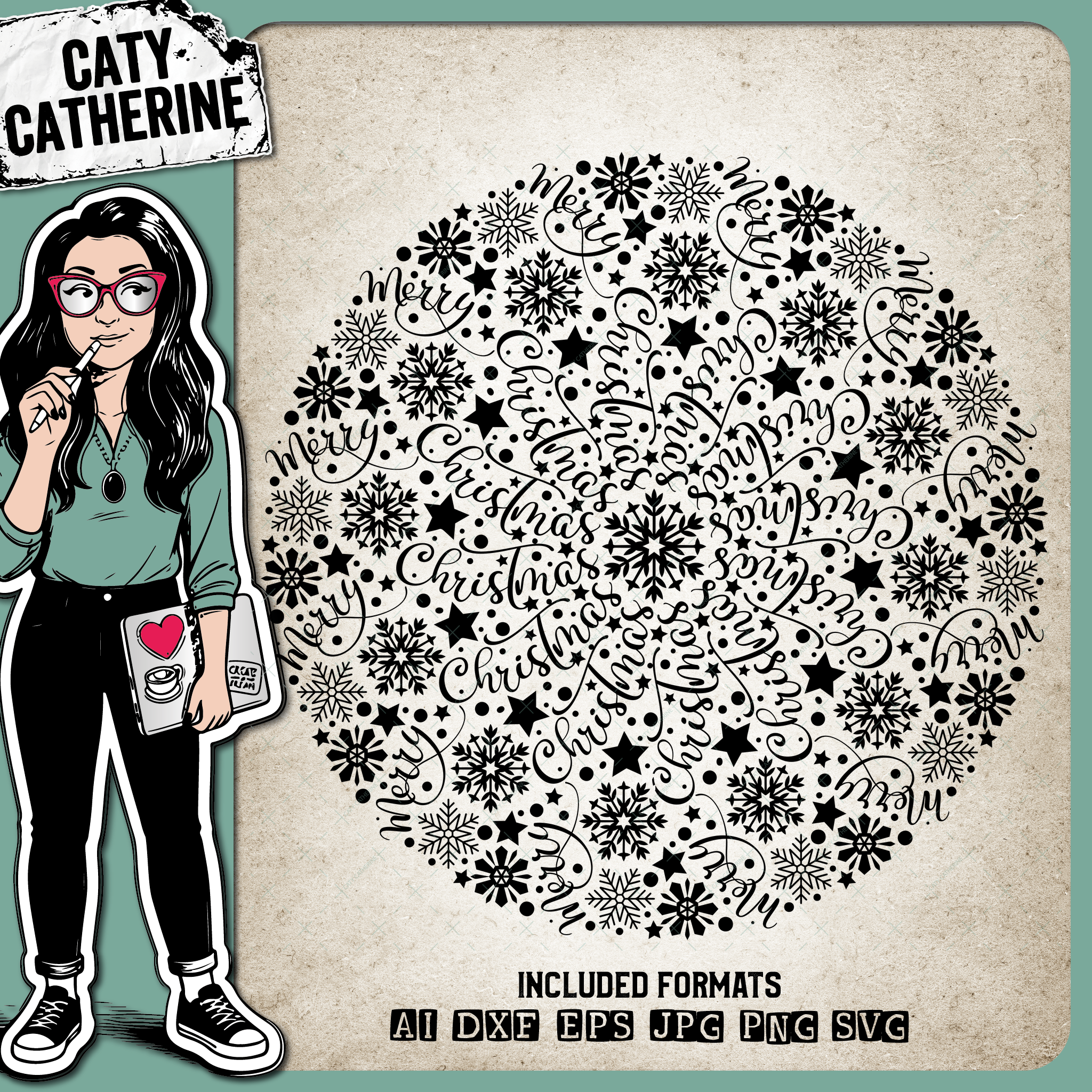 Merry Christmas Snowflake Zentangle – SVG Design by Caty Catherine