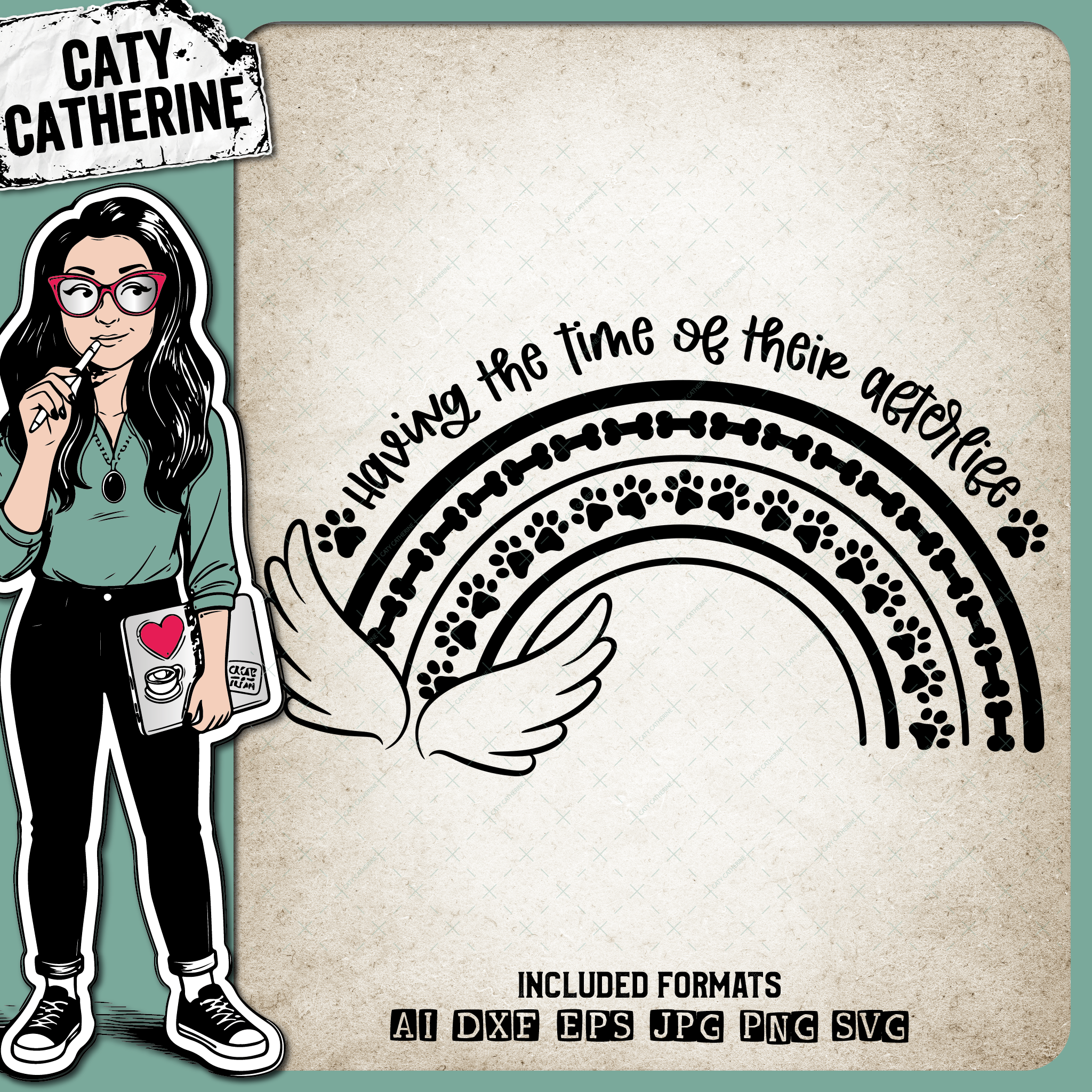 Having The Time Of Their AfterLife Dog Remembrance Rainbow Bridge Quote – Pets & Animals SVG Design by Caty Catherine