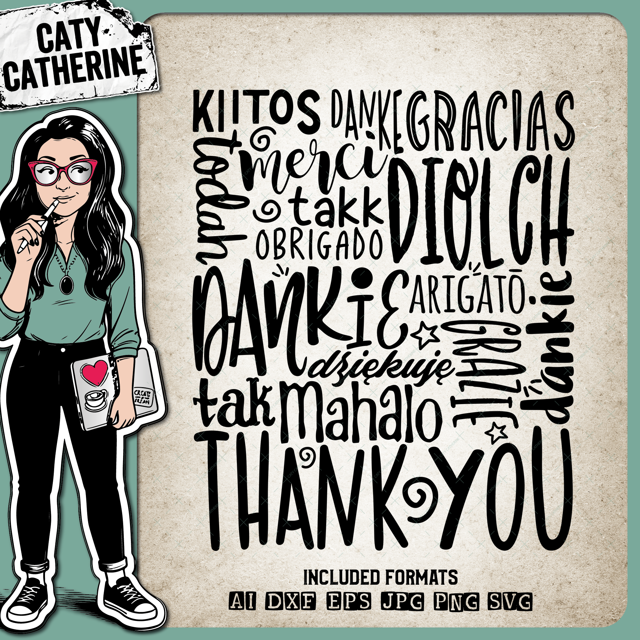 Thank You Multi Language Typography – Quotes & Sayings SVG Design by Caty Catherine