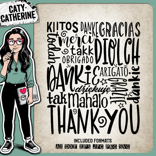 Thank You Multi Language Typography – Quotes & Sayings SVG Design by Caty Catherine