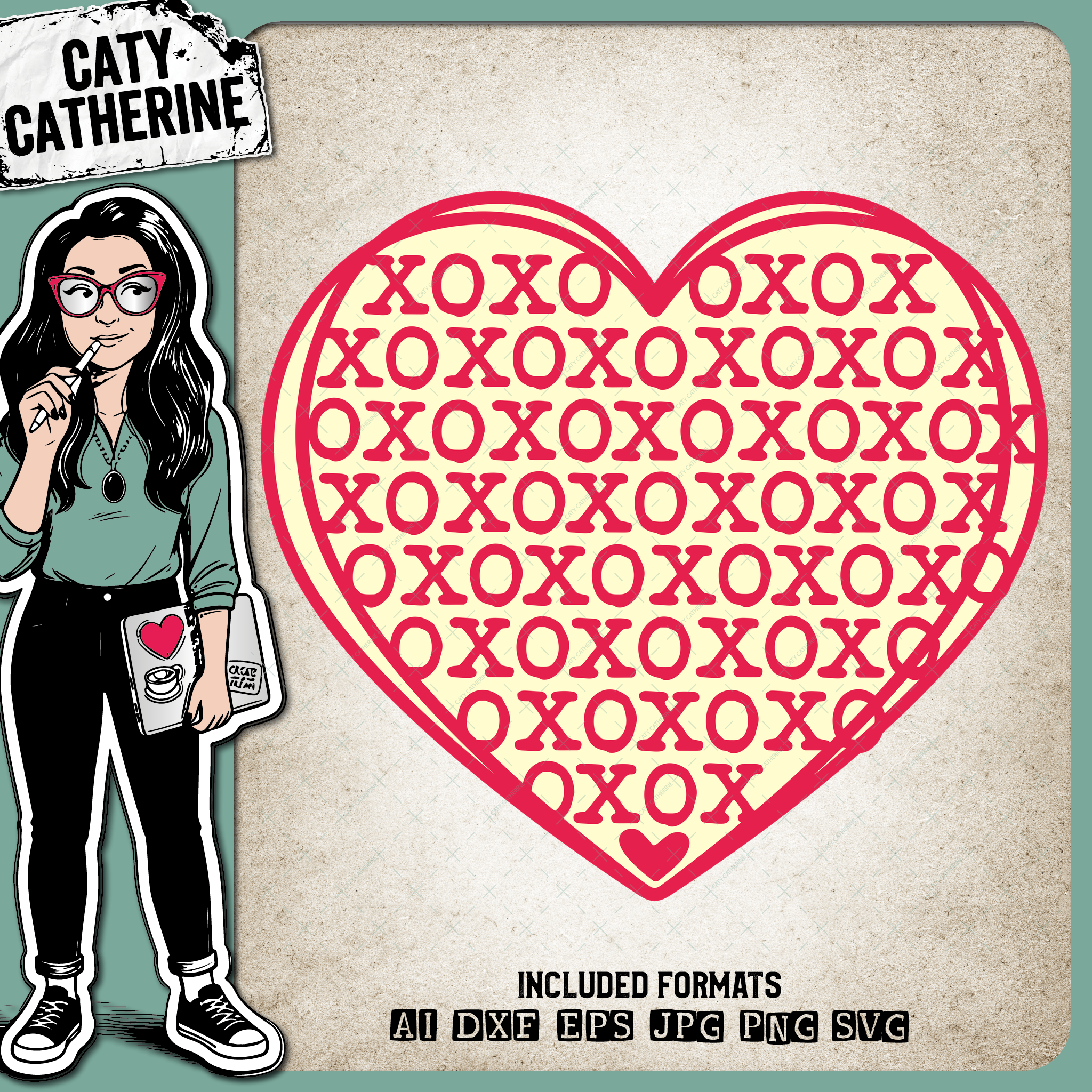 XOXO Valentine's Day Love Heart – Valentine’s Day SVG Design by Caty Catherine