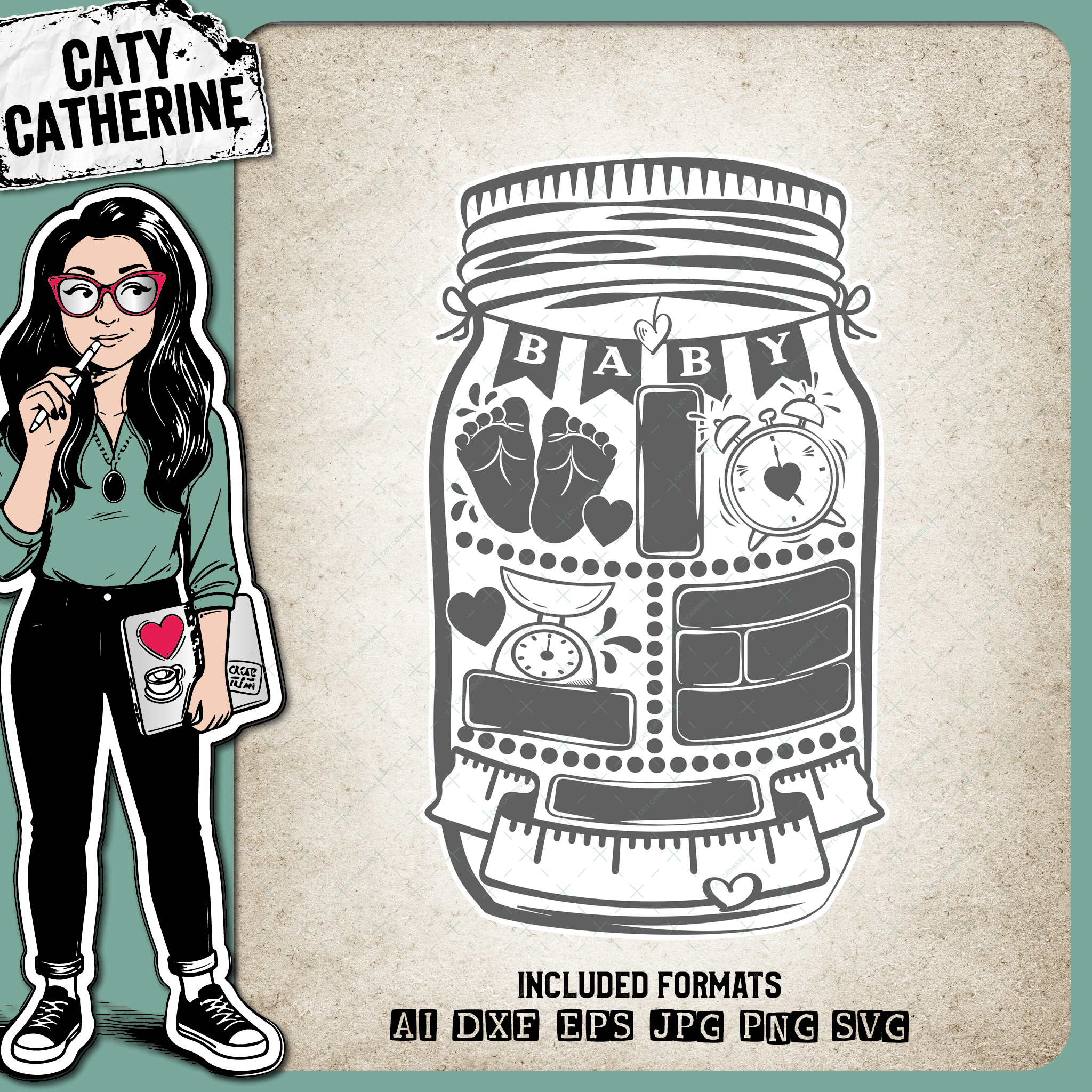 Mason Jar Baby Birth Announcement Add Your Own Stats – Babies & Kids SVG Design by Caty Catherine