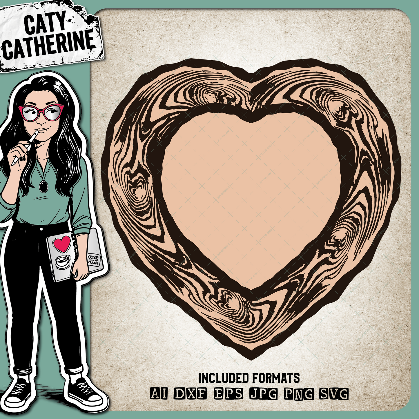 Love Heart Tree Log Wood Slice Carve Your Initials – SVG Design by Caty Catherine