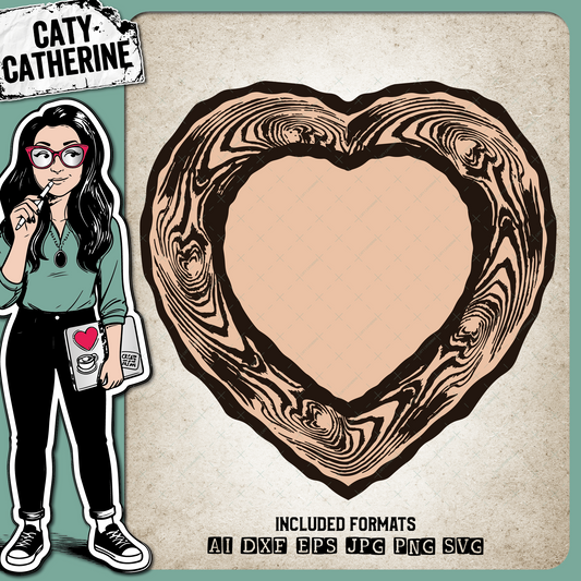 Love Heart Tree Log Wood Slice Carve Your Initials – SVG Design by Caty Catherine