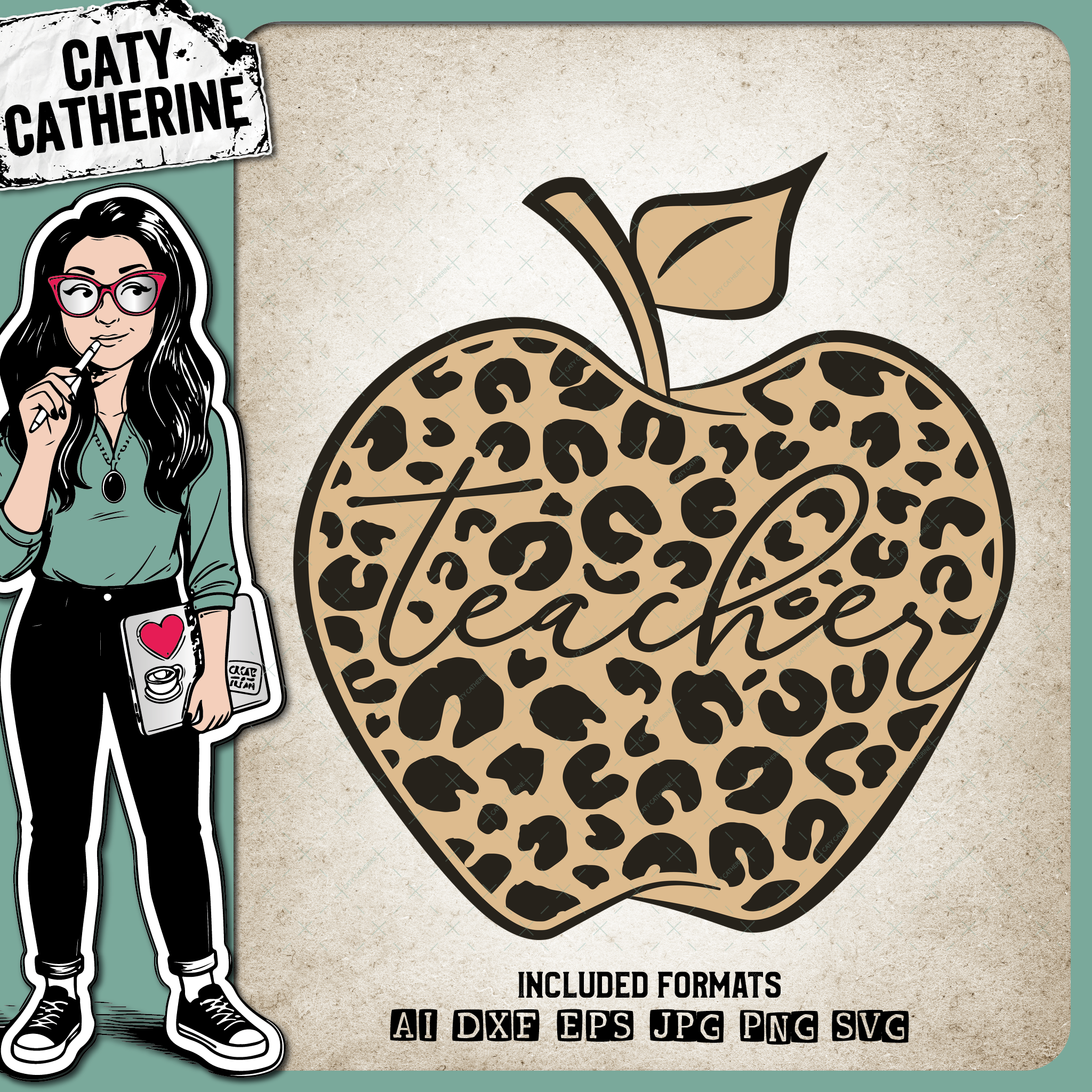 Leopard Print Teacher Appreciation Apple – Occupations SVG Design by Caty Catherine