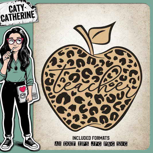 Leopard Print Teacher Appreciation Apple – Occupations SVG Design by Caty Catherine