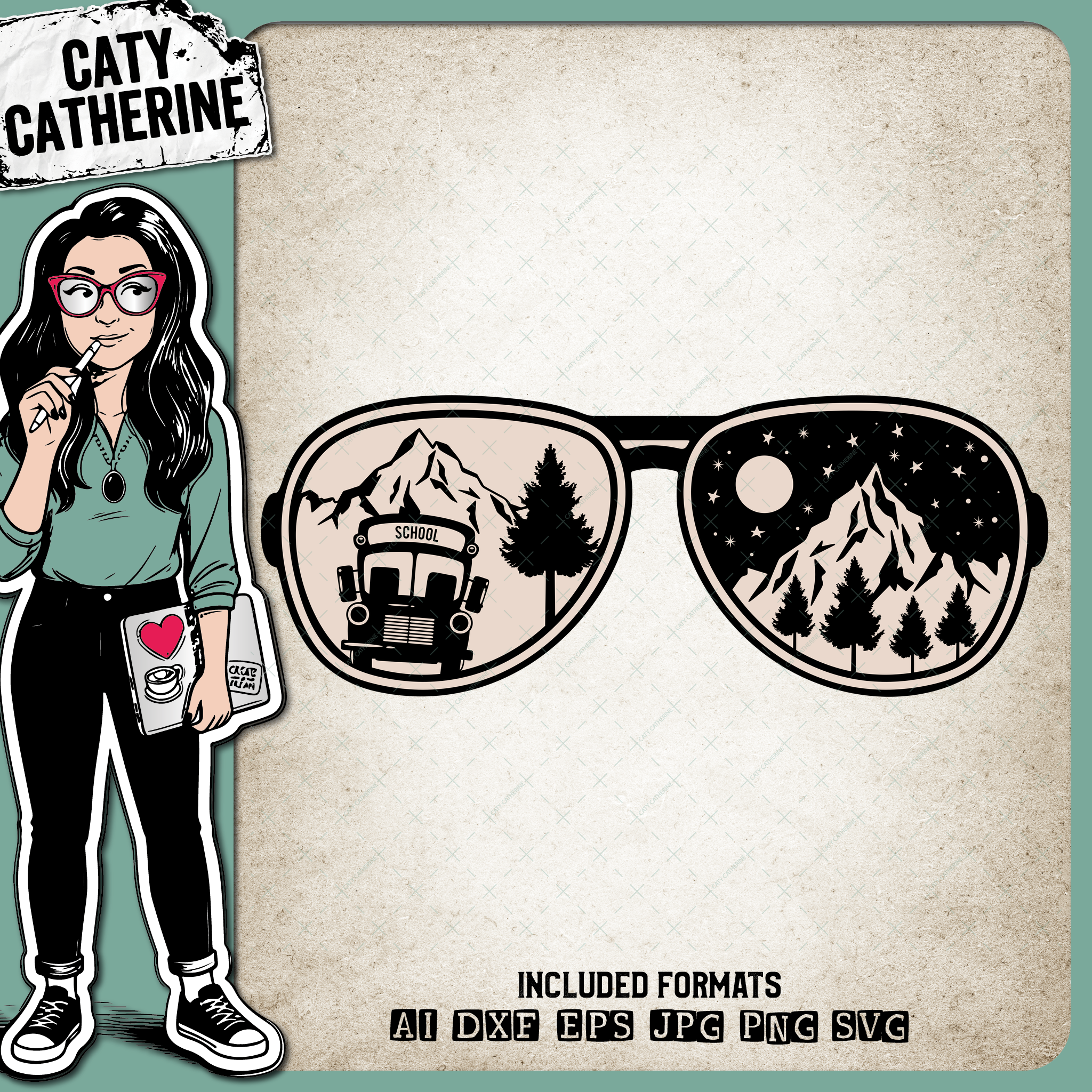 School Bus Inside Sunglasses With Mountains And Trees Nature Outdoors Adventure – Occupations SVG Design by Caty Catherine