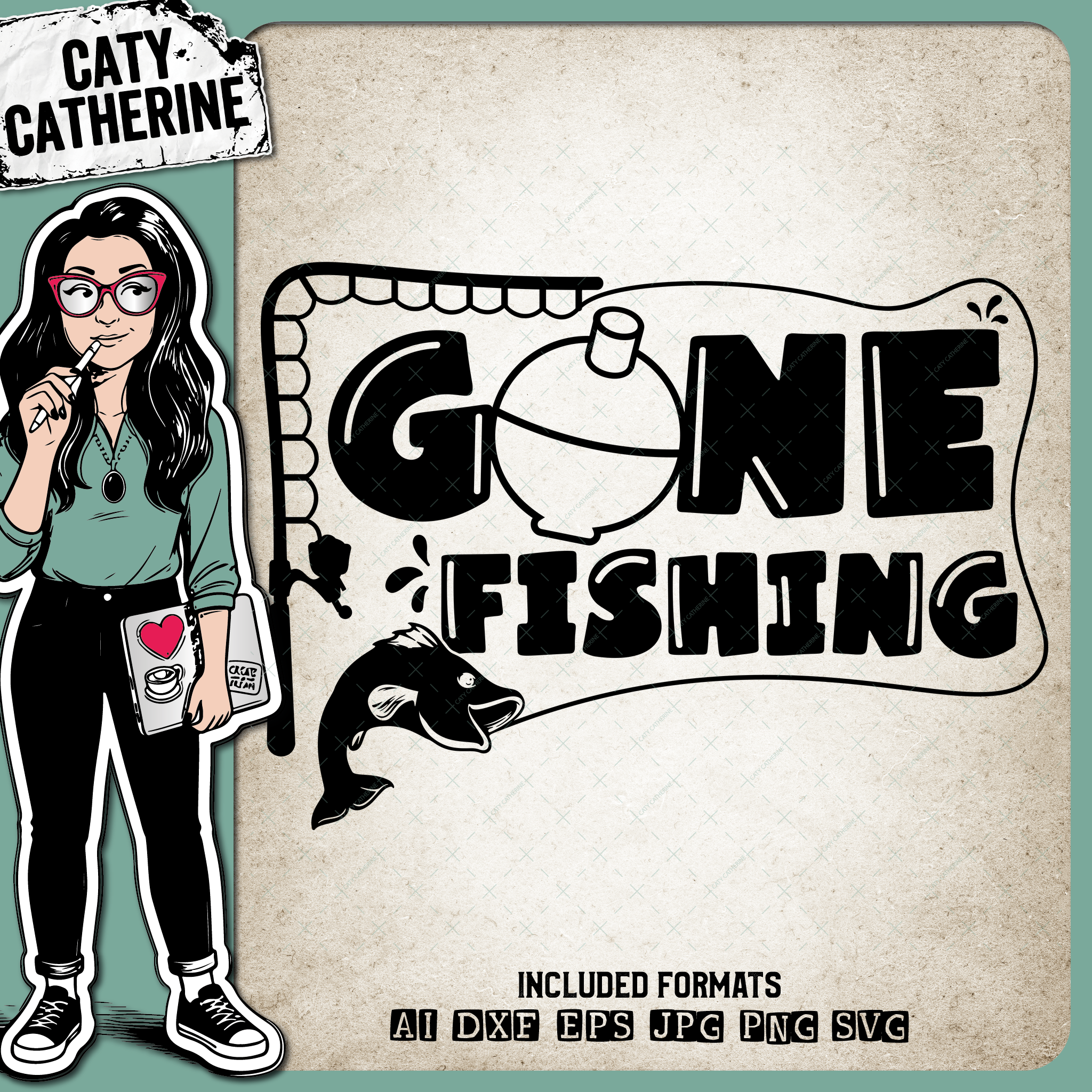 Gone Fishing Graphic with Fish & Fishing Rod – SVG Design by Caty Catherine