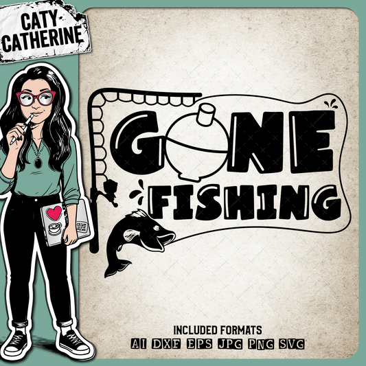 Gone Fishing Graphic with Fish & Fishing Rod – SVG Design by Caty Catherine