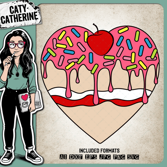 Love Heart Cake Slice with Cherry – SVG Design by Caty Catherine