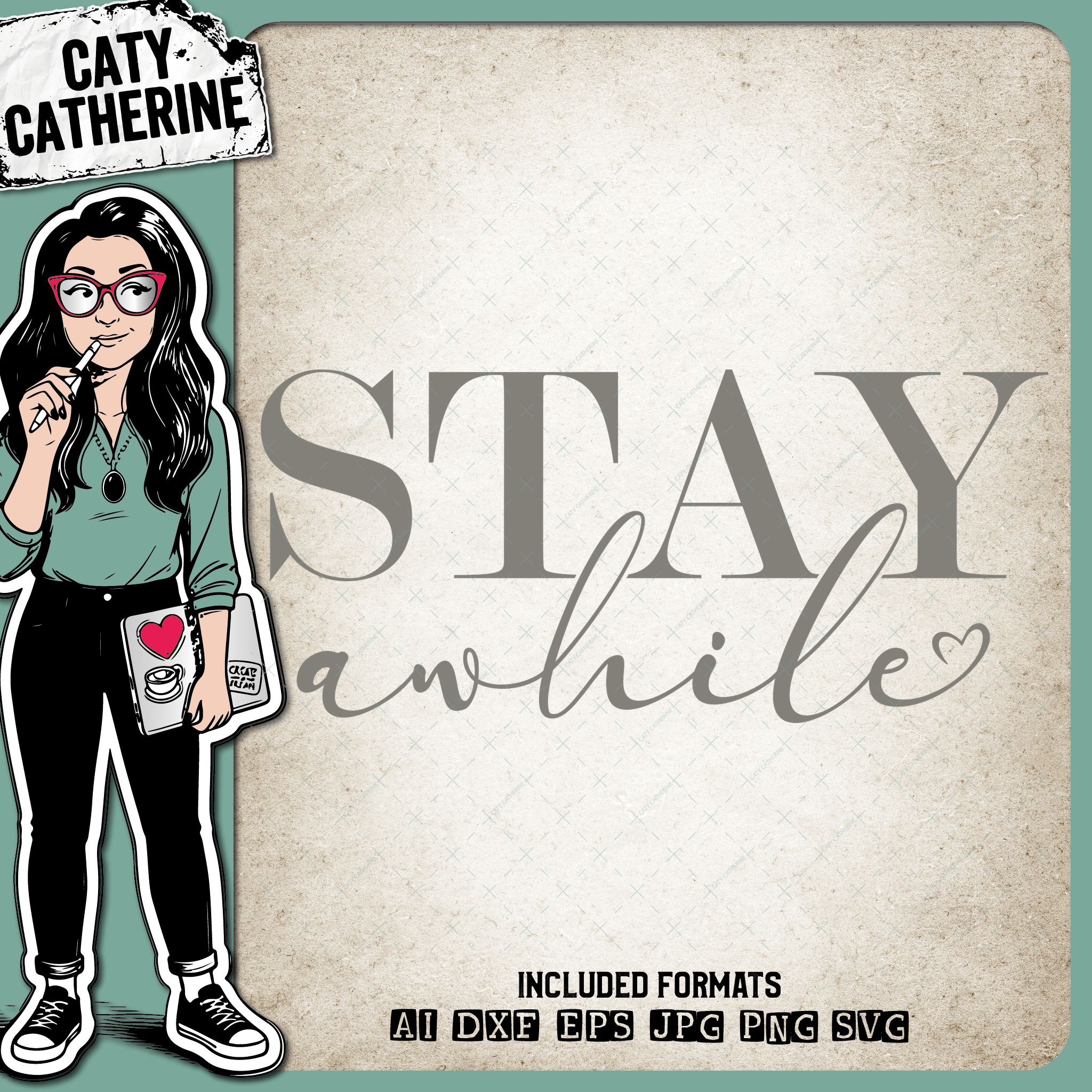 Stay Awhile Home Welcome Mat Quote – Quotes & Sayings SVG Design by Caty Catherine