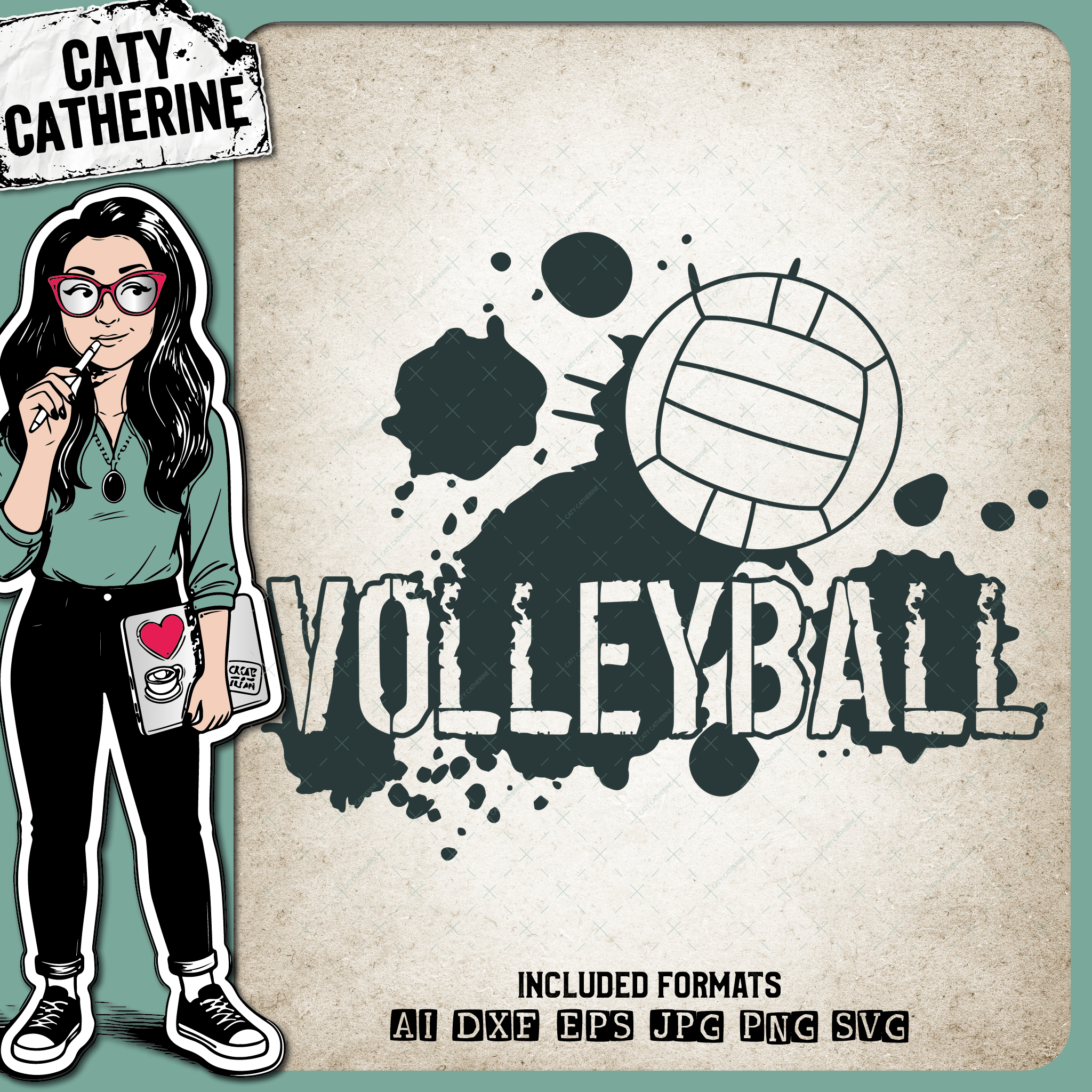 Volleyball Grunge Ink Splat Graffiti Sports Graphic – SVG Design by Caty Catherine