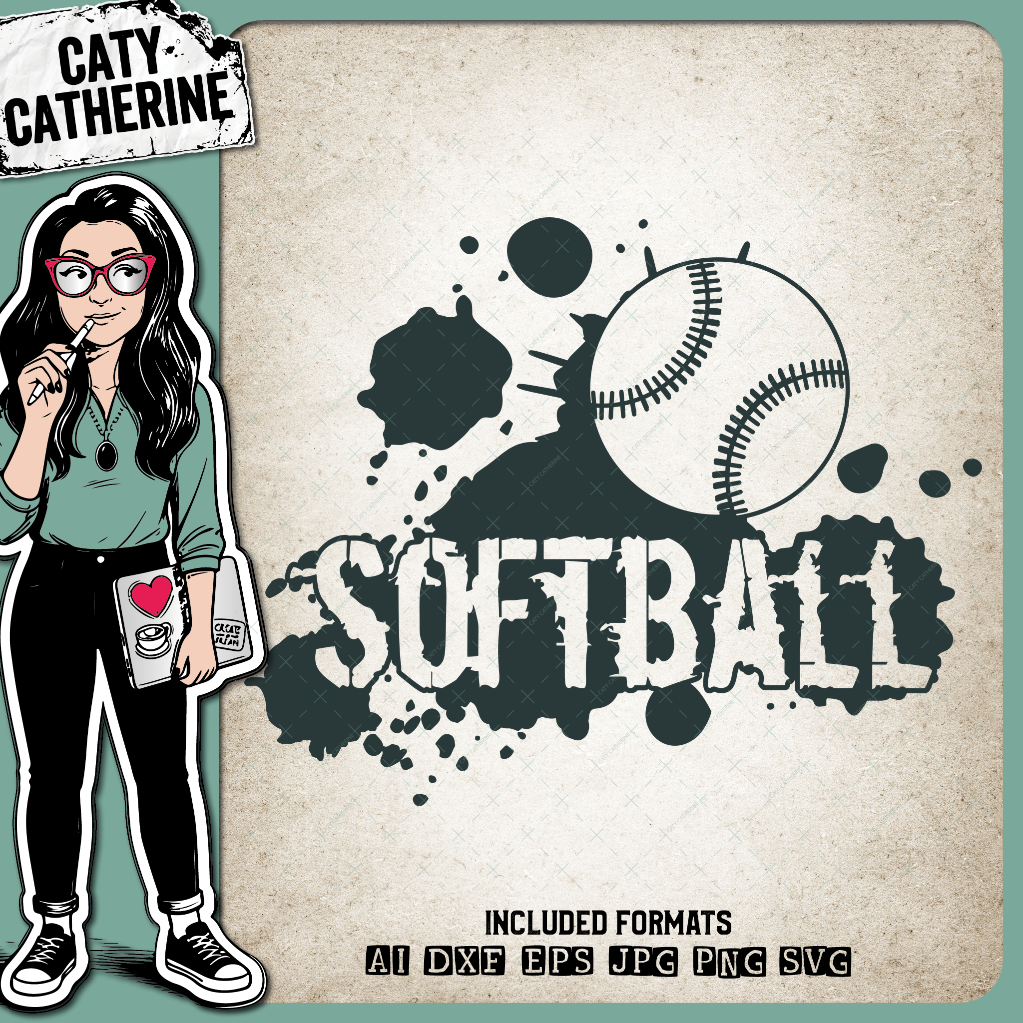 Softball Grunge Ink Splat Graffiti Sports Graphic – SVG Design by Caty Catherine