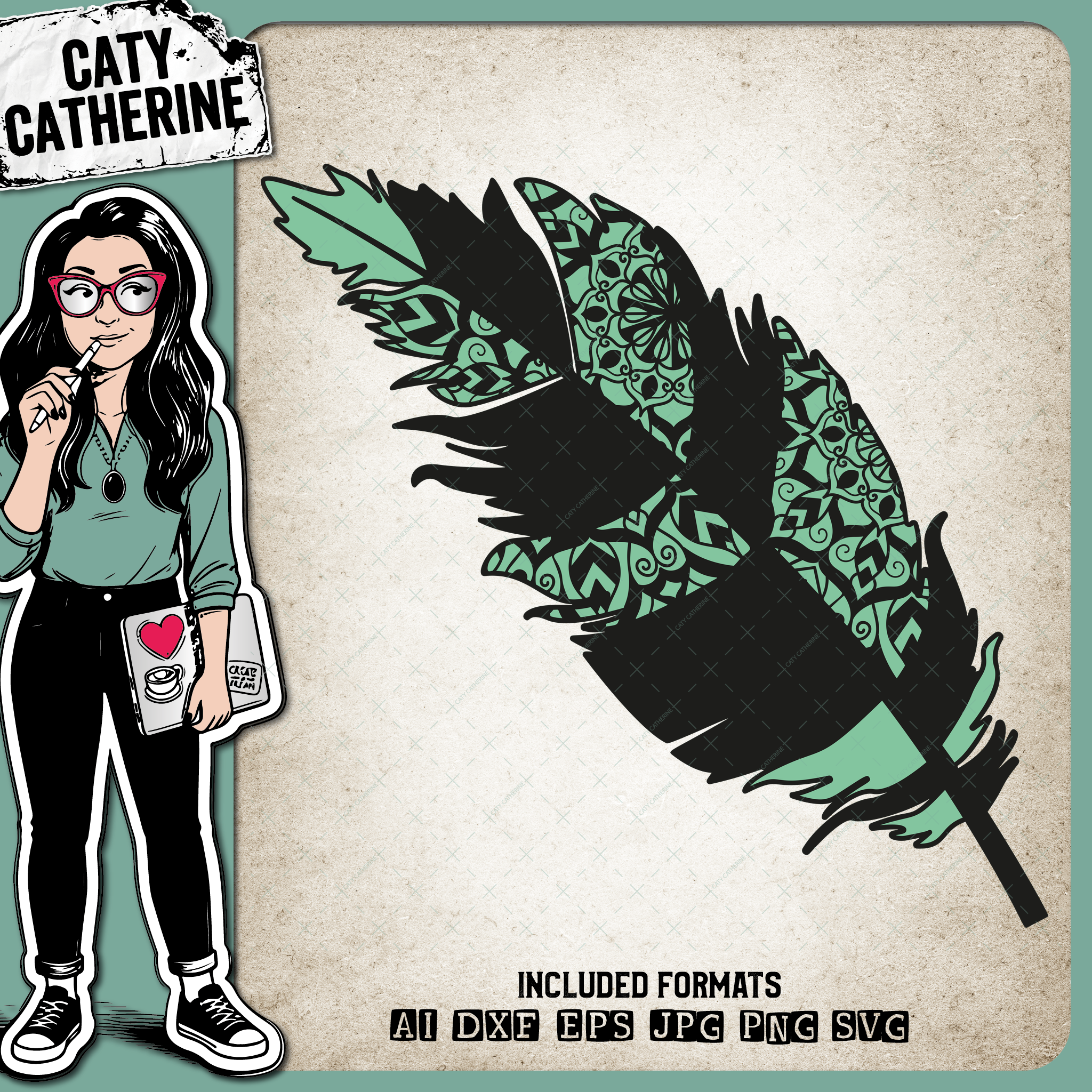 Zentangle Boho Feather – Western SVG Design by Caty Catherine