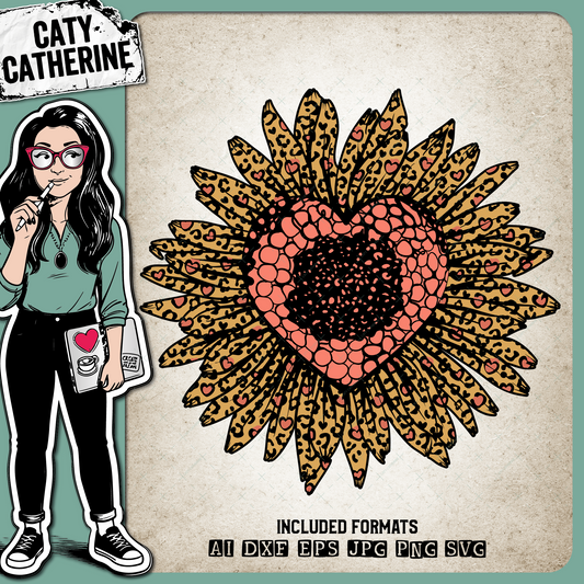 Leopard Print Love Heart Daisy Flower Sunflower – SVG Design by Caty Catherine