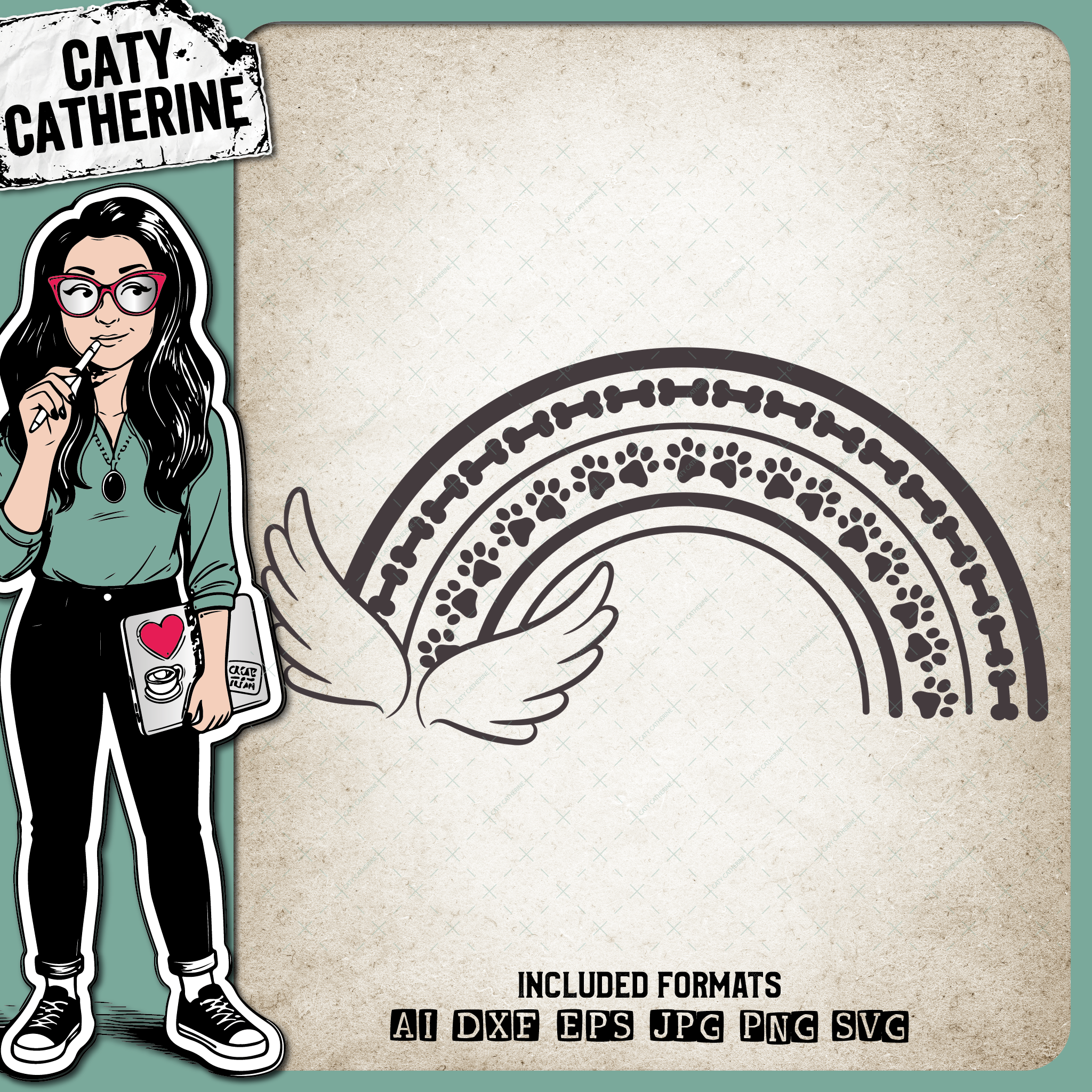 Dog Remembrance Rainbow Angel Wings Paw Prints Pet – Pets & Animals SVG Design by Caty Catherine