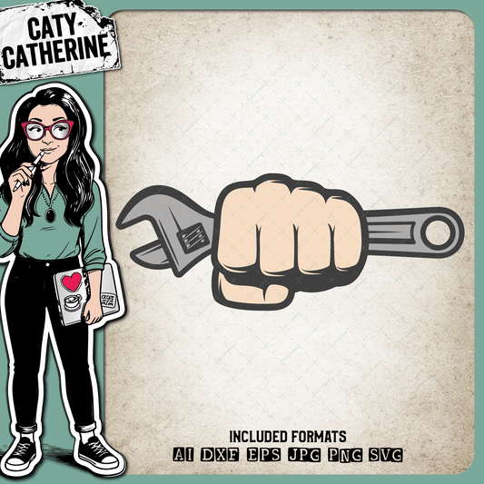 Fist with Adjustable Spanner Tool Workman Mechanic – Occupations SVG Design by Caty Catherine