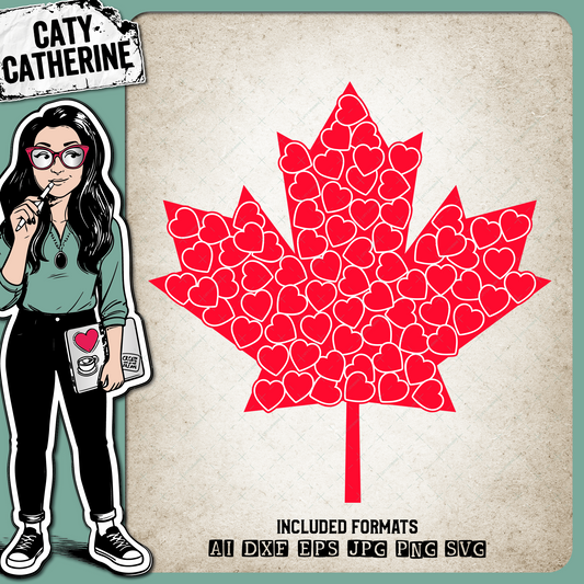 Canadian Maple Leaf with Love Hearts Canada Day – Travel SVG Design by Caty Catherine